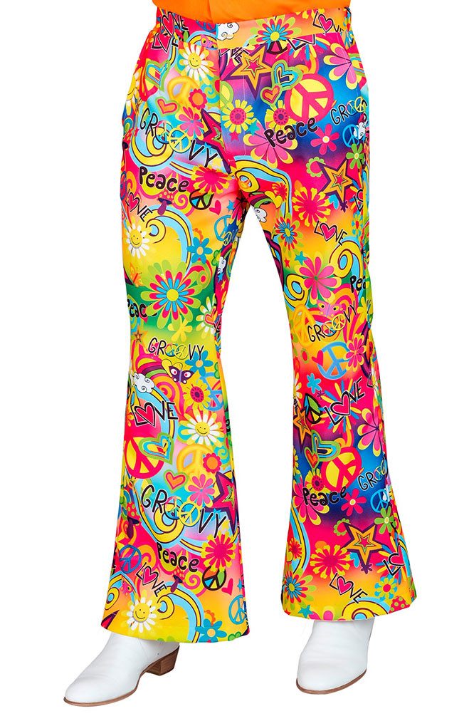 Karneval-Klamotten Hippie-Kostüm Herren Flower Power Peace und Love 60er Jahre Hose, Bunte mehrfarbige Männer Hippiehose Karneval Fasching