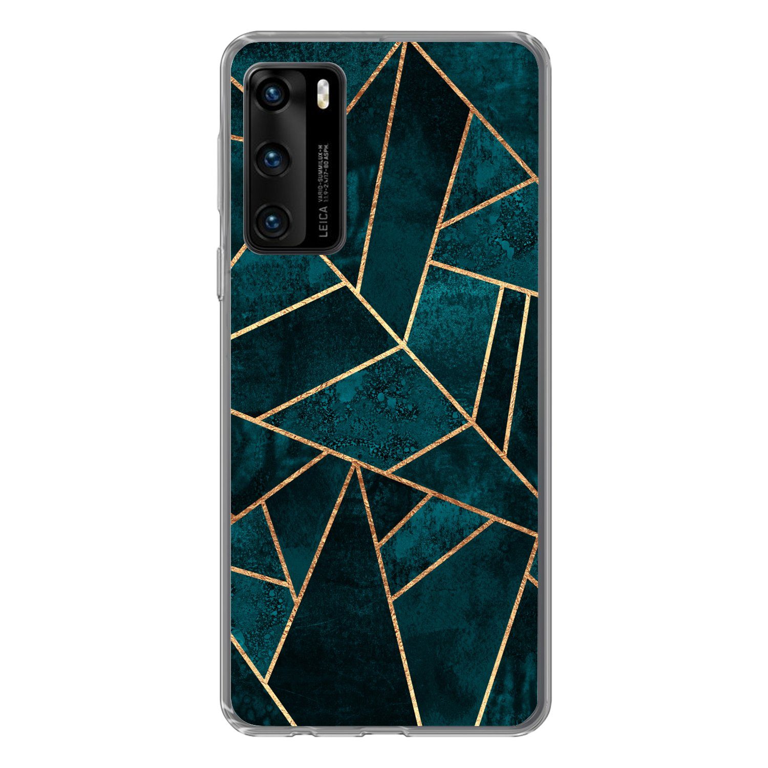 MuchoWow Handyhülle für Huawei P40 Steine - Gold - Luxus - Muster - Abstrakt, Handy Case, Silikon, Bumper Case Dünn