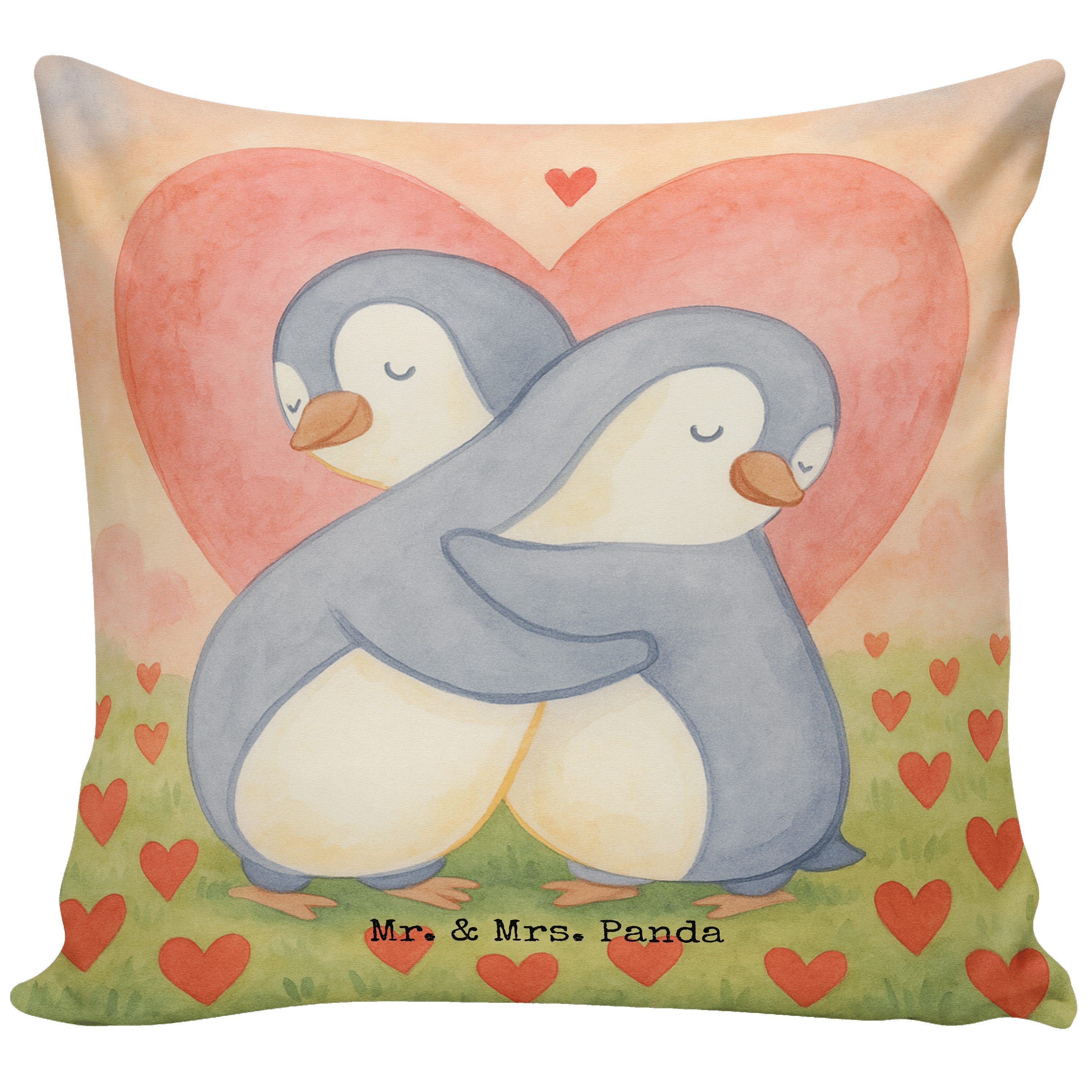 Mr. & Mrs. Panda Dekokissen Pinguine Kuscheln Design, Kissen 40x40, Weiß, Valentinstag, Jahrestag, mikrofaser kopfkissen Polsterkissen für Männer