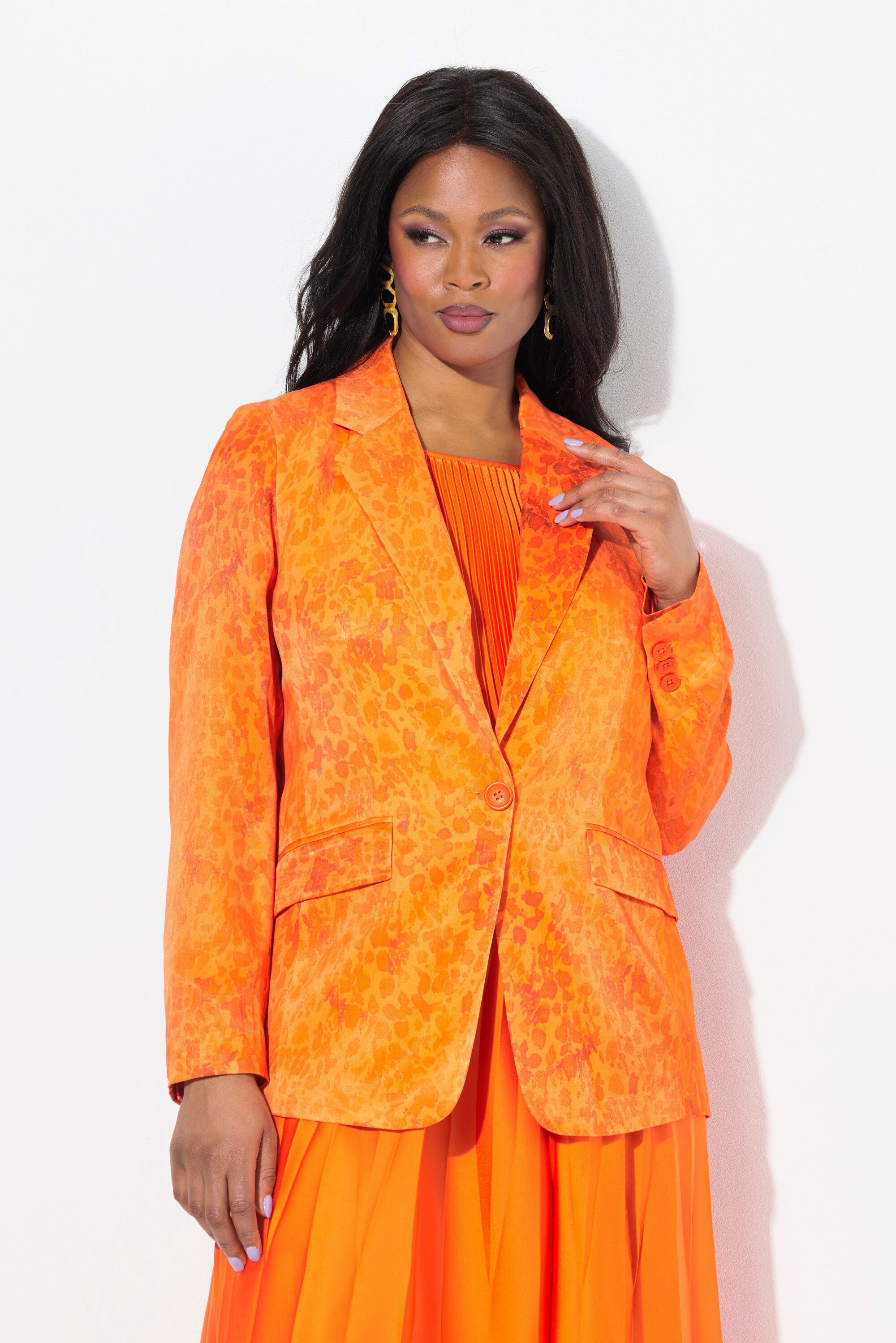 Blusenblazer Satin-Blazer gemustert Reverskragen Langarm