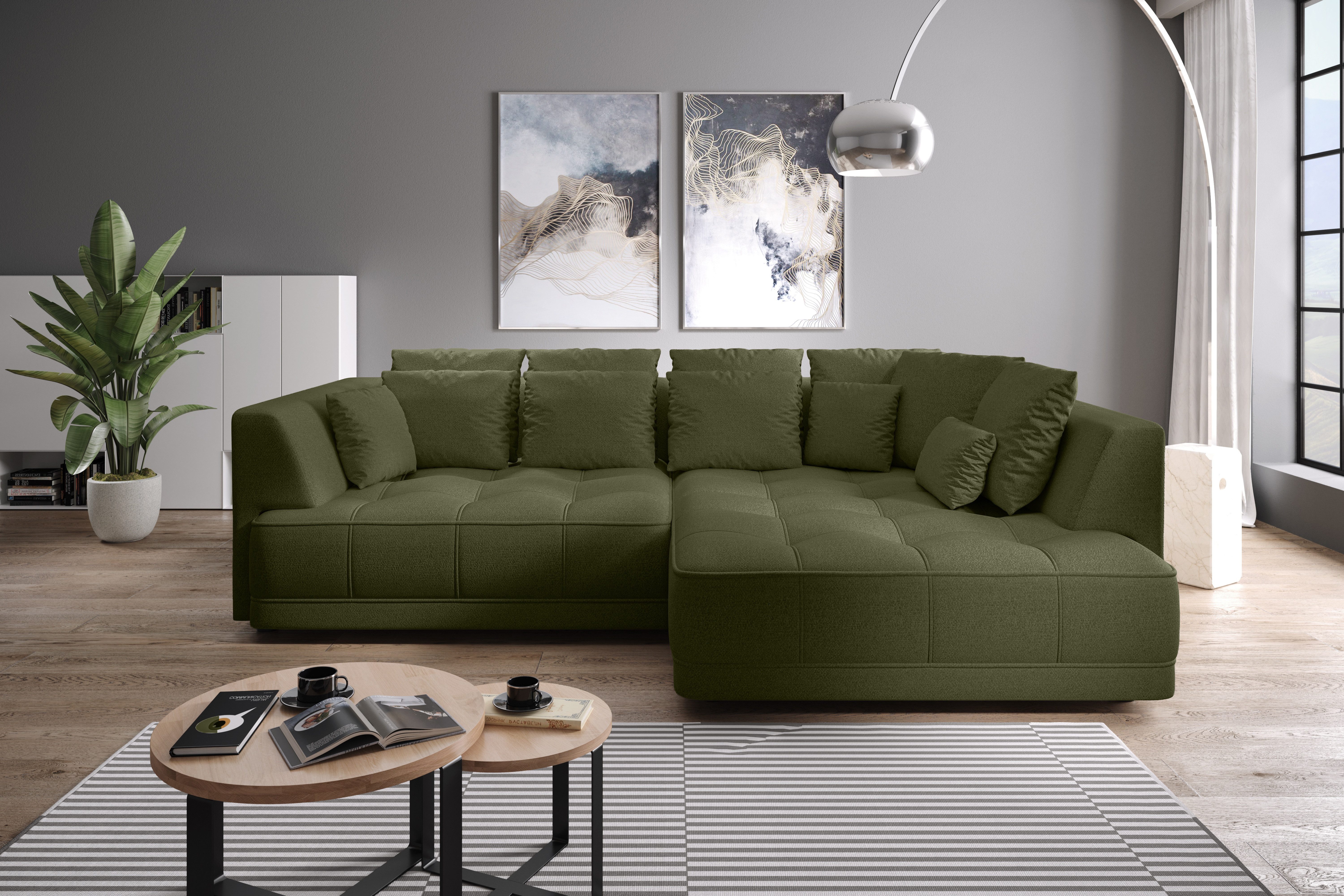 WERK2 Ecksofa Tiga 207 x 286 cm modern und bequem, Struktur weich, L-Form, elektrische Sitztiefenverstellung