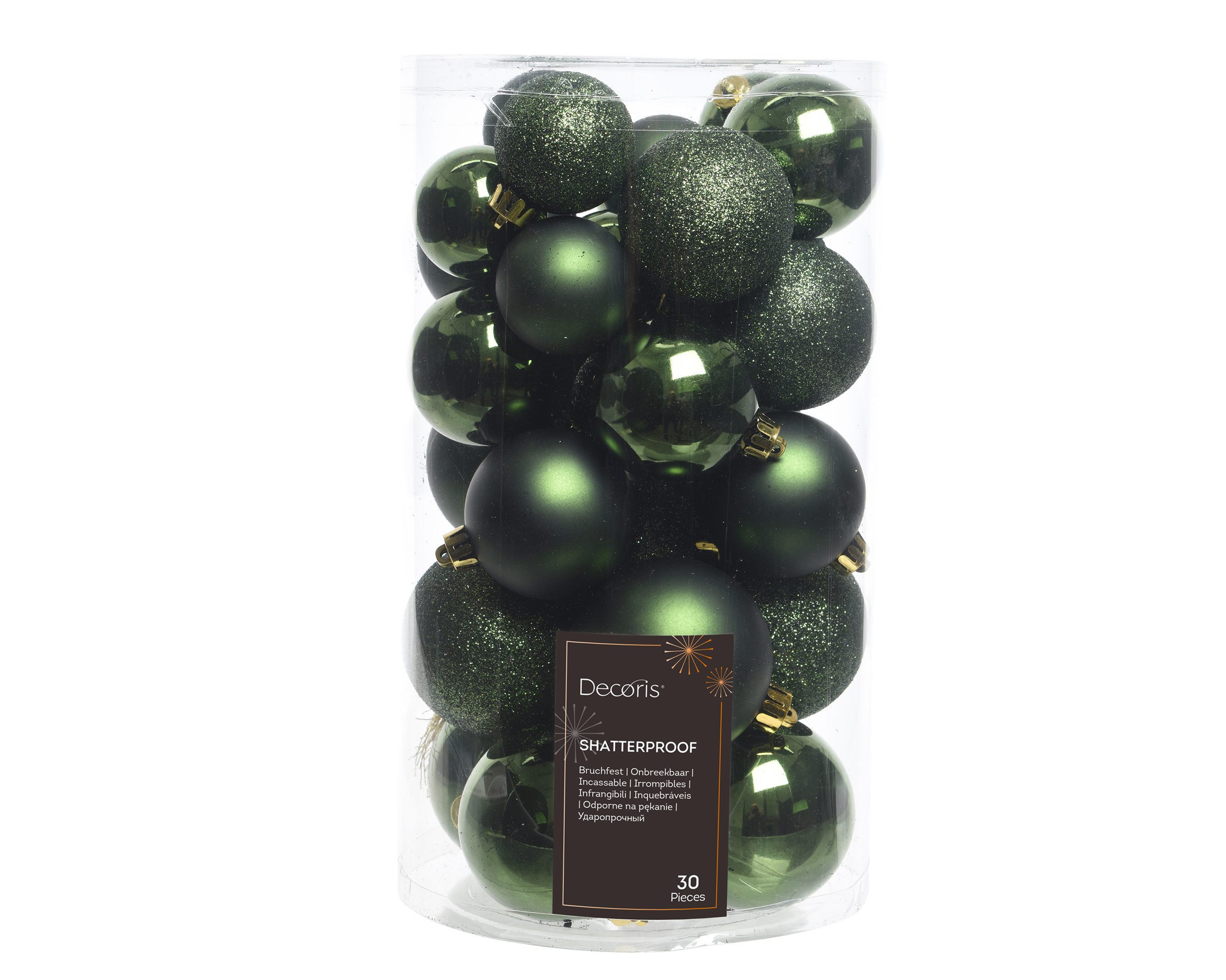 Kaemingk Weihnachtsbaumkugel, Weihnachtskugeln Kunststoff Mix 4-6cm 30er Set - Piniengrün
