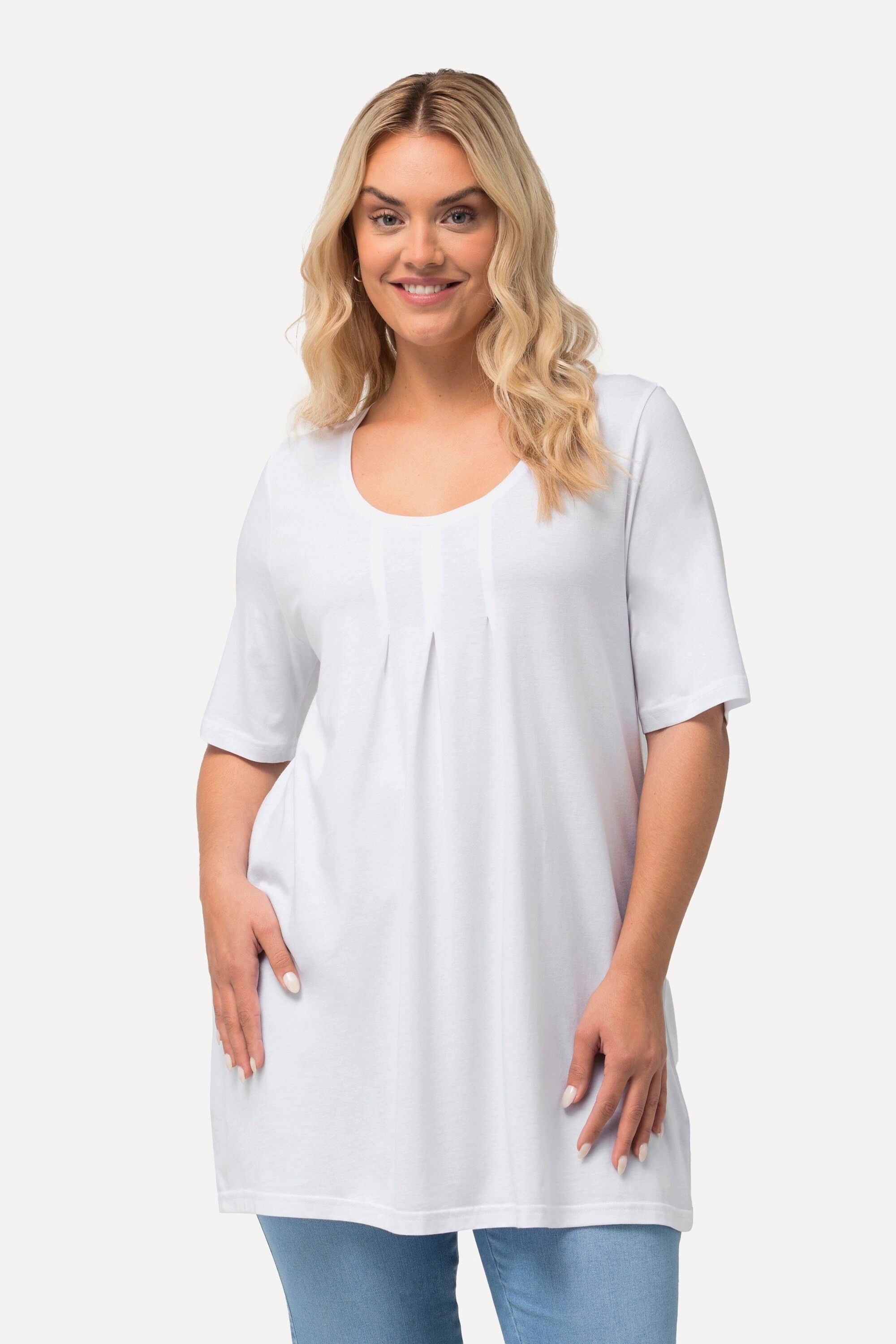 Ulla Popken T-Shirt T-Shirt Zierfalten A-Linie Rundhals Halbarm Modal günstig online kaufen