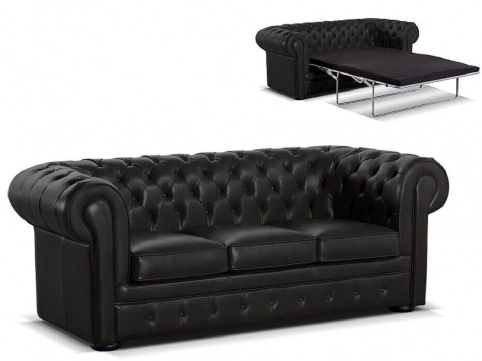JVmoebel 3-Sitzer Schwarz Chesterfield 3Sitzer Klassische Luxus Sofa 100% Leder Sofort