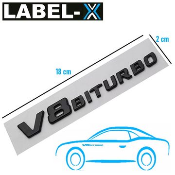 MAVURA Aufkleber LABEL-X V8 Biturbo Schriftzug 3D Emblem Schwarz Logo, G63 S63 SL63 CL63 C63 CLS63 AMG Mercedes