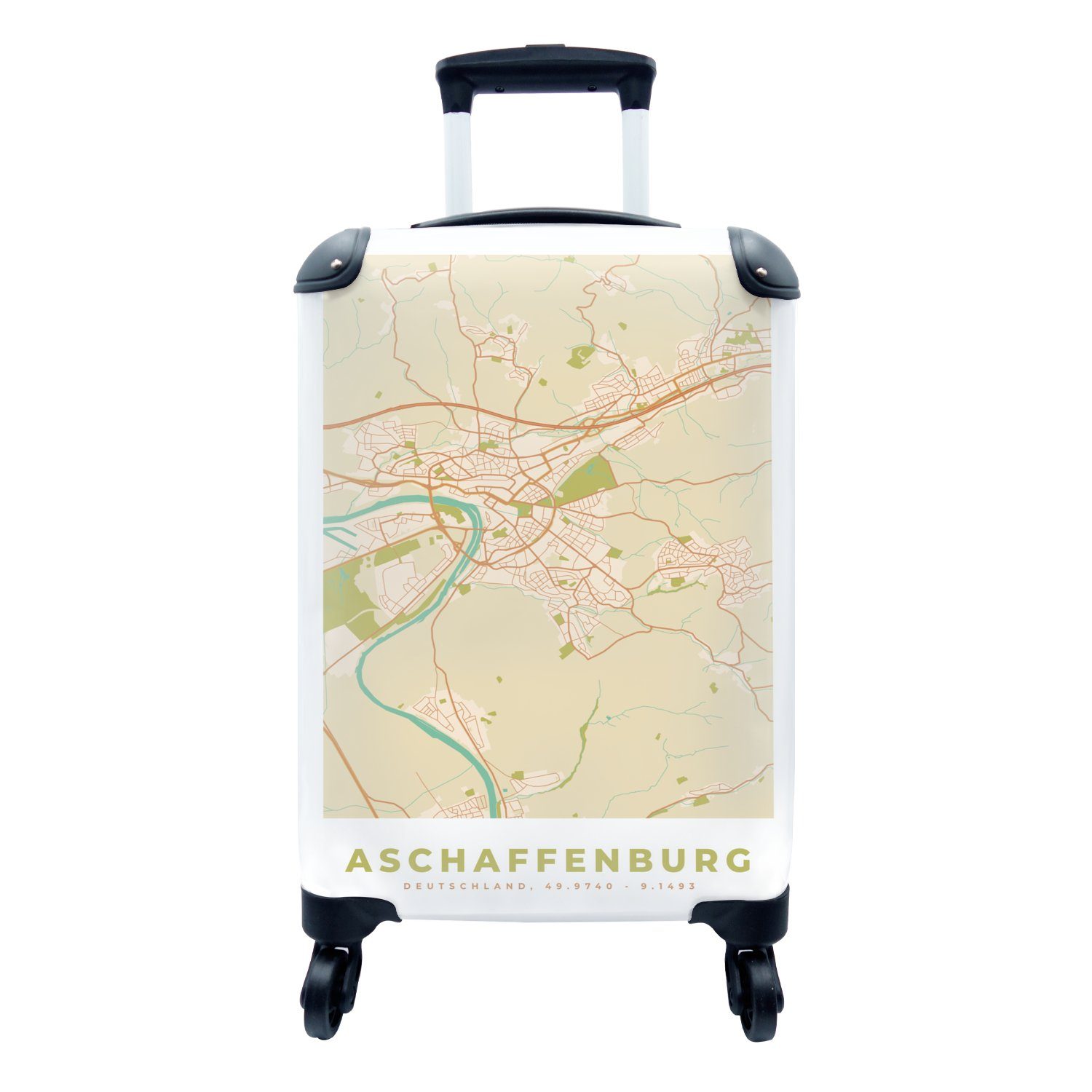 MuchoWow Handgepäckkoffer Karte - Jahrgang - Afschaffenburg - Karte, 4 Rollen, Reisetasche mit rollen, Handgepäck für Ferien, Trolley, Reisekoffer