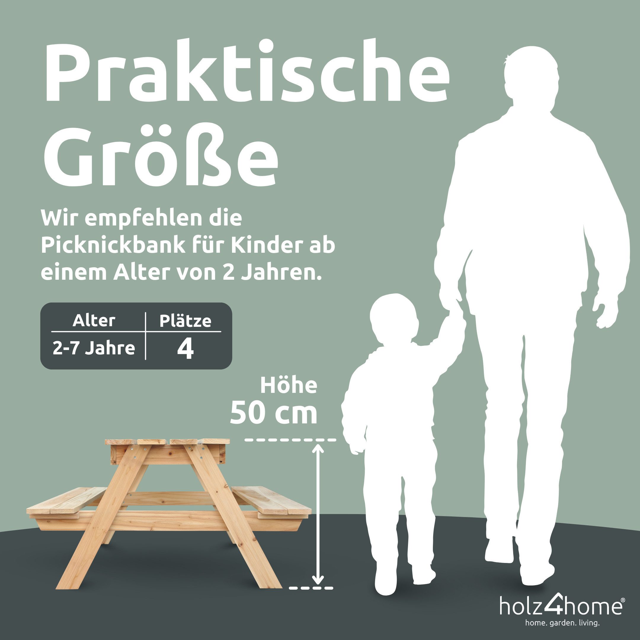holz4home® Gartenbank Picknickbank Outdoor Sitzgruppe aus Holz I Tisch mit Bank