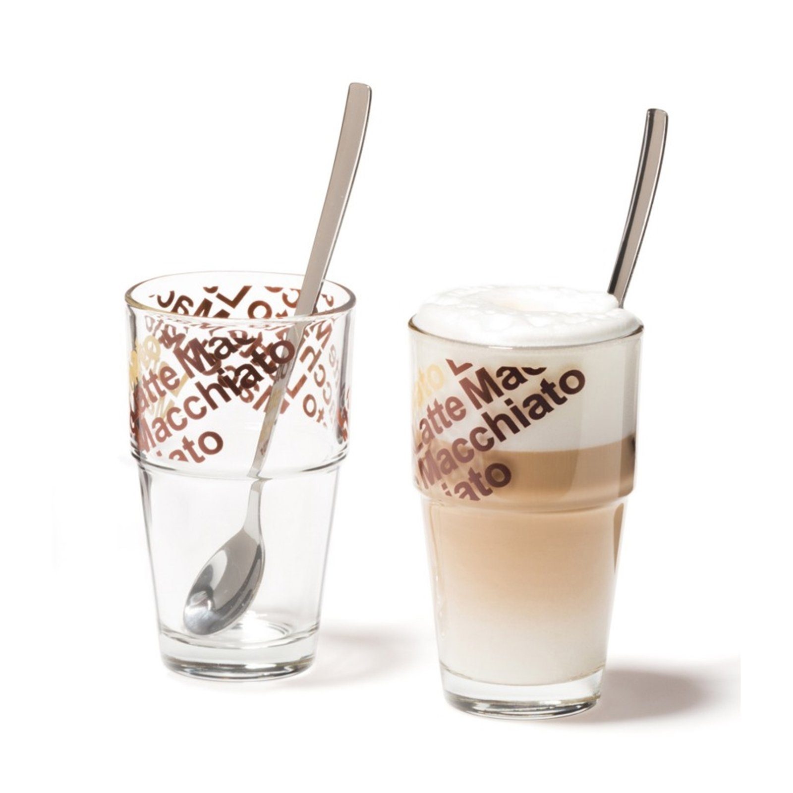 LEONARDO Latte-Macchiato-Glas Café Latte mit Löffeln 4er-Set Solo, Glas, formstabil