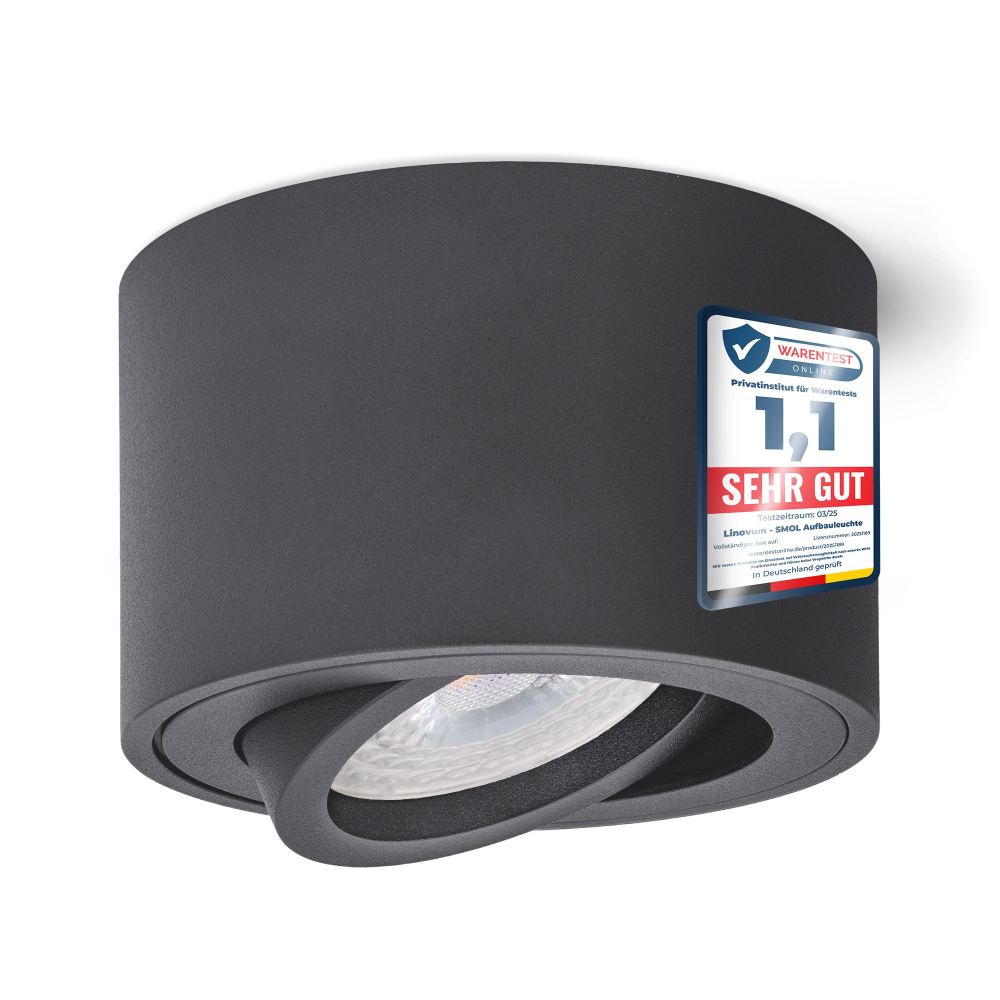 linovum LED Aufbaustrahler Aufbauleuchte SMOL schwenkbar in anthrazit matt & rund inkl. LED 4W, Warmweiß