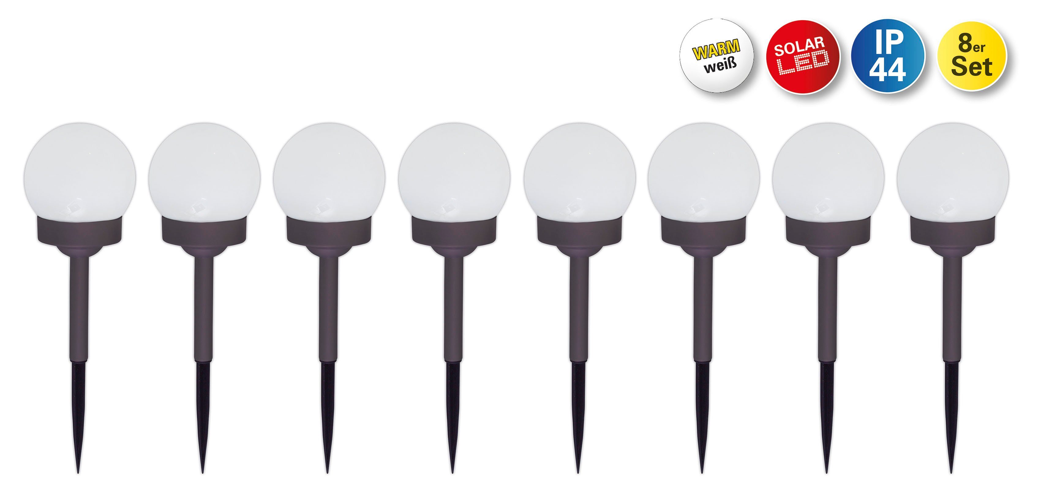 my home LED Gartenleuchte Ground Spikes, LED fest integriert, Warmweiß, 8er  Set, Leuchtdauer geladen ca 8h, Kunststoff, anthrazit, d: 10cm