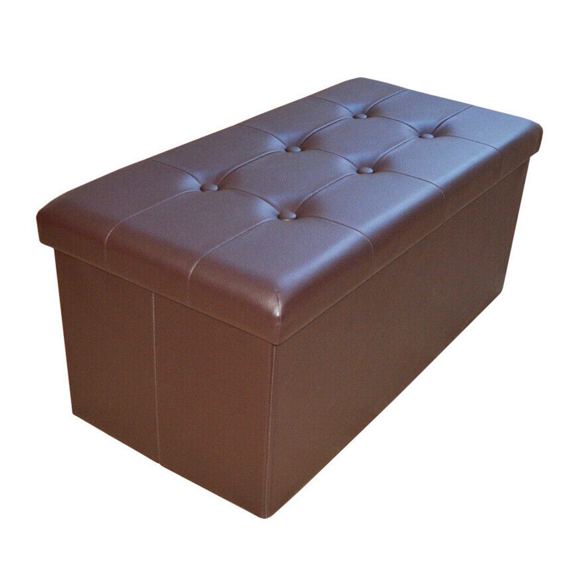 aus Deckel, mit Sitztruhe faltbare Sitzwürfel Sitzbank 76x38x38cm Stauraum Fußhocker, Schlafzimmer, home mit Sitzhocker style Kunstleder), (Aufbewahrungsbox Wohnzimmer für Braun gepolstert