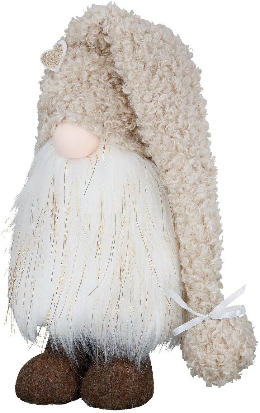 GILDE Skulptur Figur Wichtel Karlson braun; creme (1 St), Figur Wichtel Weihnachtsdekoration Zapfen Bommelmütze Winterdekoration