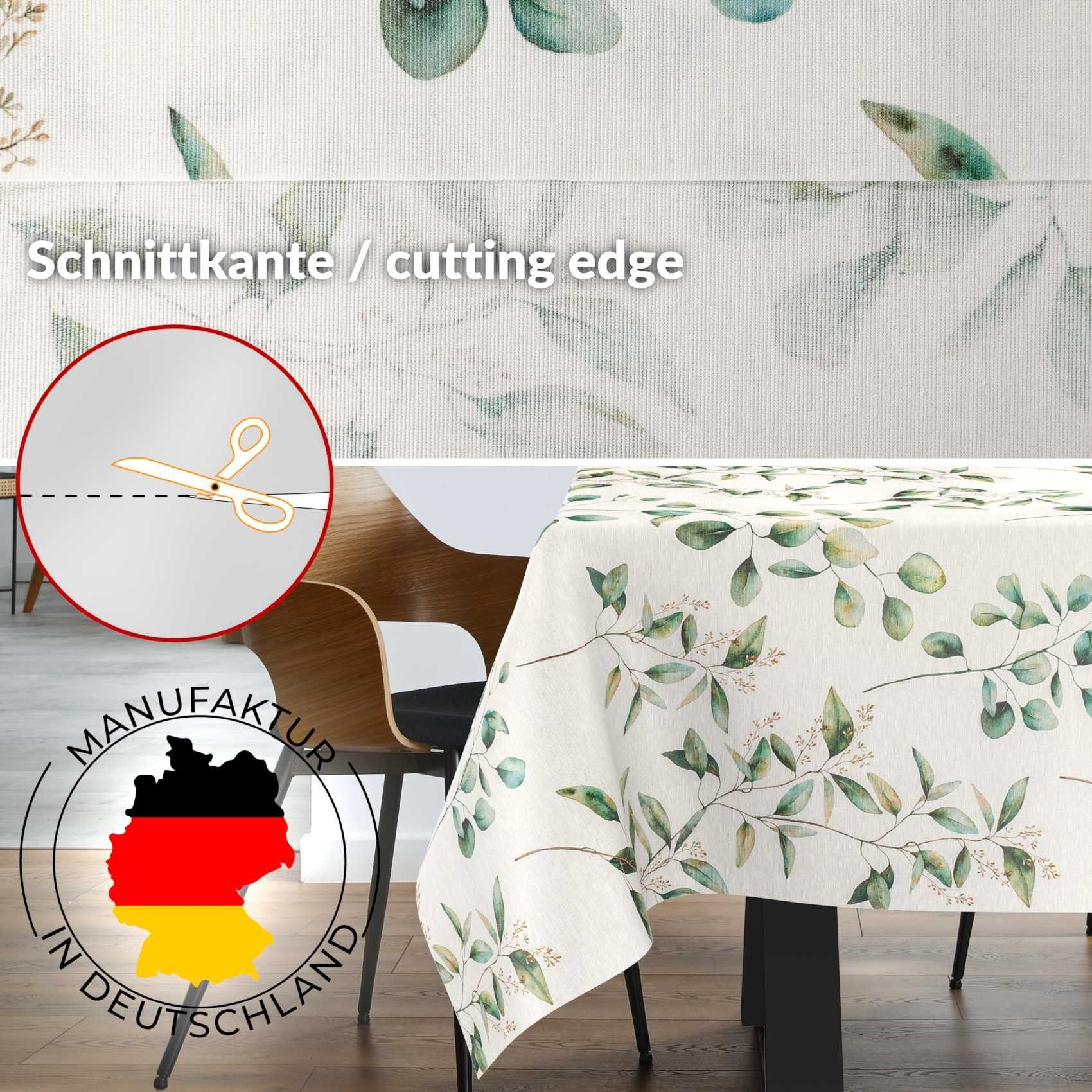 ANRO Tischdecke aus Stoff mit Blumen Pflanzen wasserabweisend Tischtuch Tischwäsche (Einzelstück 1-tlg), mit Acryl Beschichtung