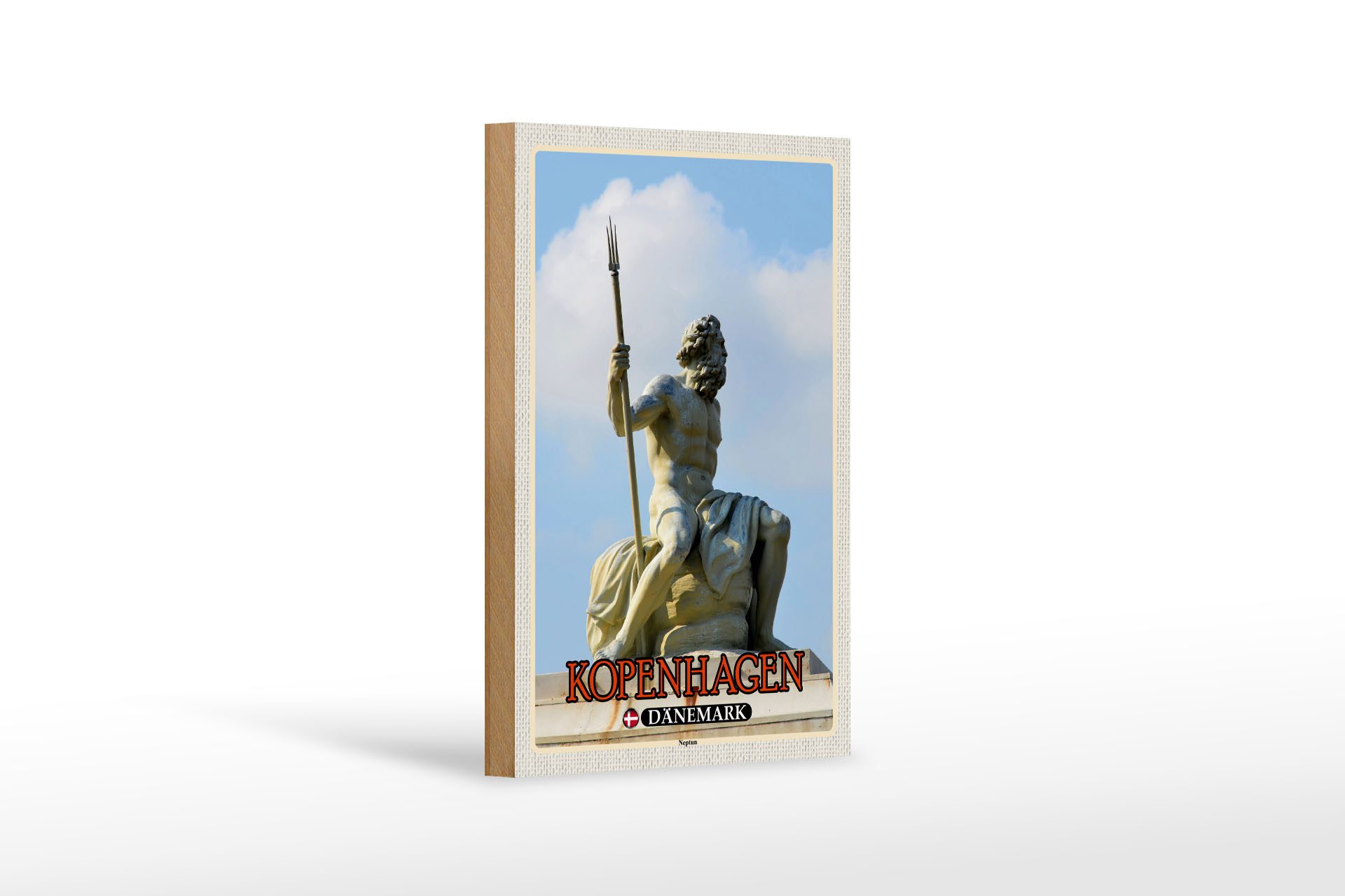 Holzbild Reise 12x18cm Kopenhagen Dänemark Neptun Statue