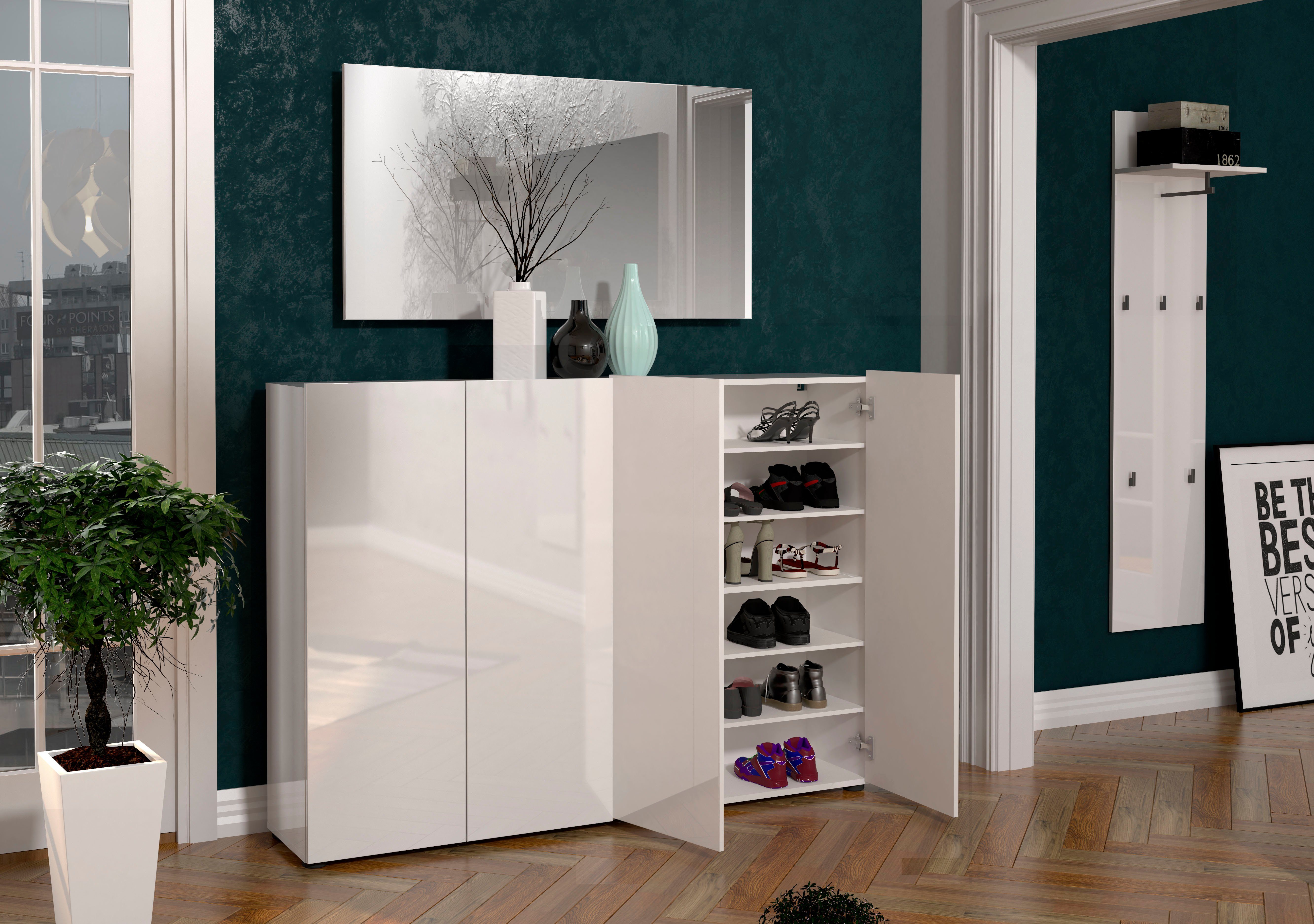 Home affaire Schuhschrank MISTER- Schuhregal, Made in Italy, 12 Fächer, 10 Einlegeböden Breite 160 cm, 4 Türen, Hochglanz Lackierung – Bild 5 von 5