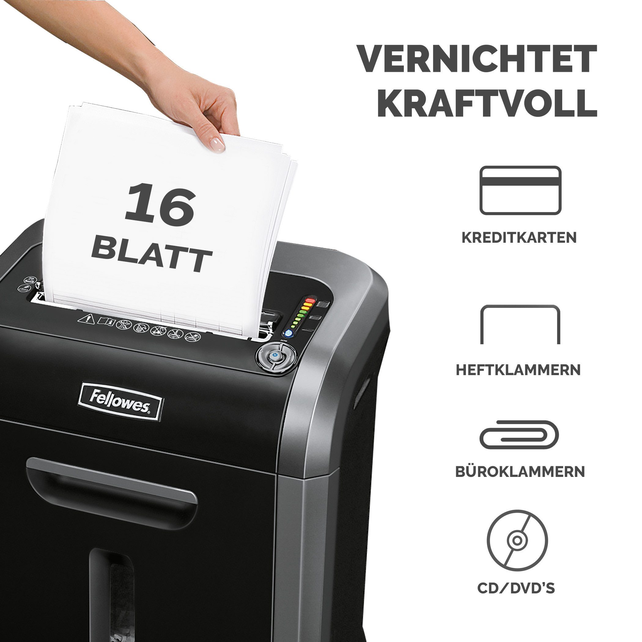 FELLOWES Aktenvernichter Fellowes Aktenvernichter 79Ci Partikelschnitt 4x38mm P4 mit Rollen, SafeSense, SilentShred, 100% staufrei, Energie-Spar, Partikel P-4, 23L