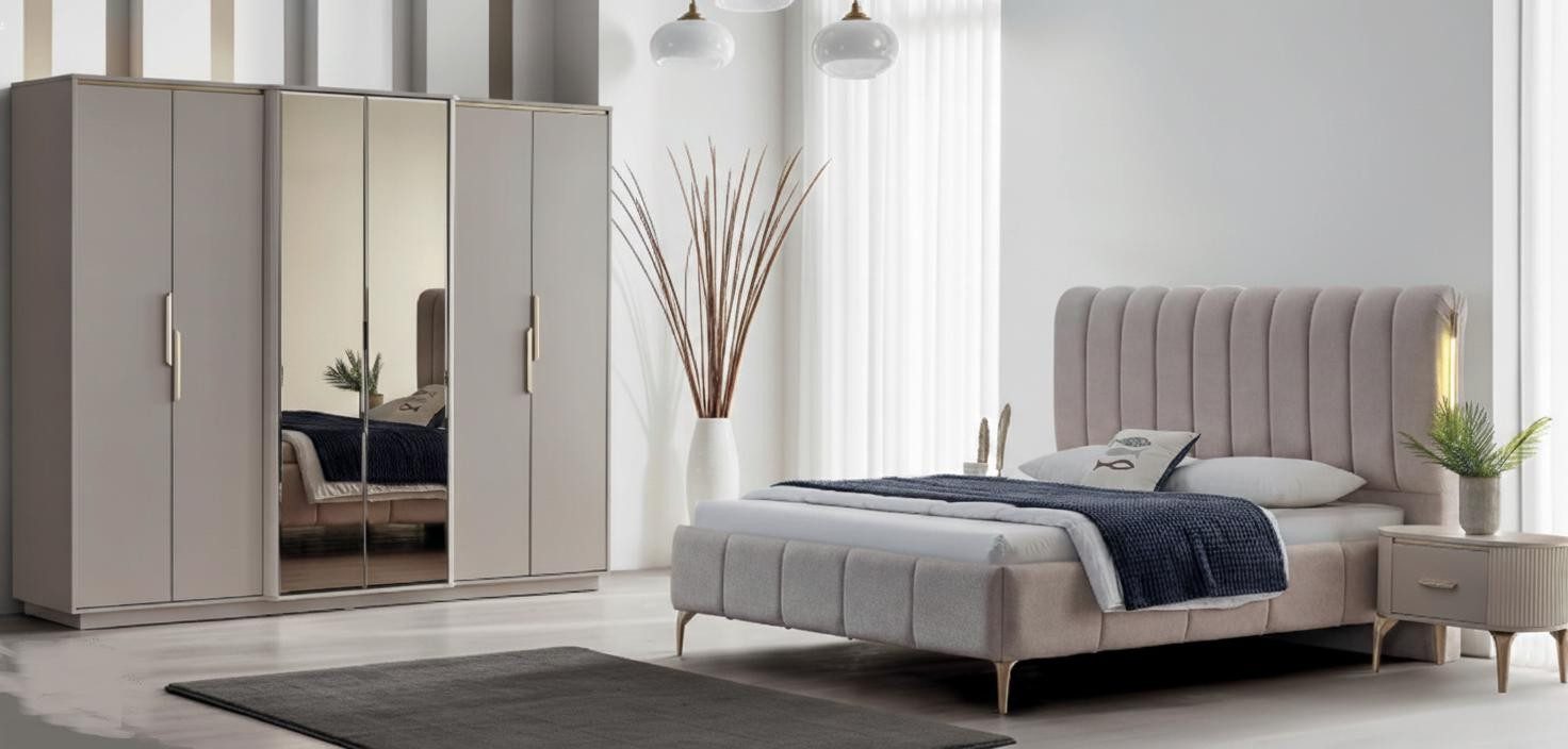 Xlmoebel Schlafzimmer-Set Schlafzimmer-Set mit Bett, Nachttischen, Kleiderschrank & Schmink, (5-tlg), Made in Europa