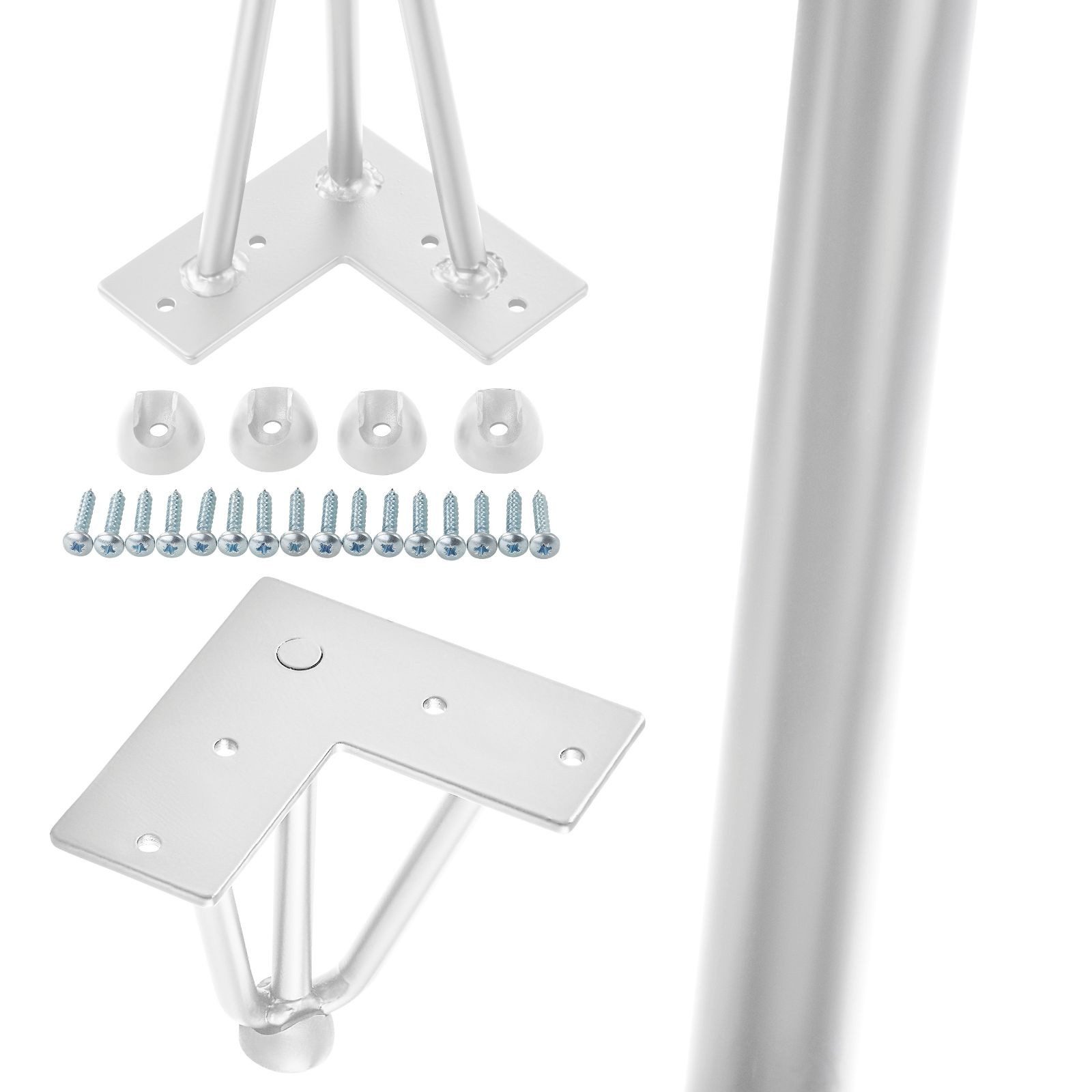 SO-TECH® Tischbein Haarnadelbeine mit Bodenschutz Montageplatte 12x12cm, weiß lackiert Höhe 150 mm (Rundstahl)