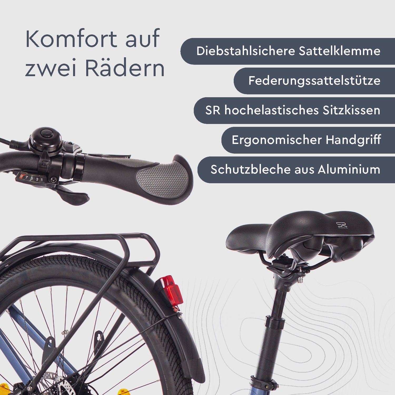 BEW E-Bike Trekkingbike A7 Herren Akku, km Lichtsensor, Zoll Shimano, LCD-Display, Bafang Mittelmotor, 100 Mittelmotor 804 27,5 48V Gang Wh 95Nm Kettenschaltung, 9 Reichweite