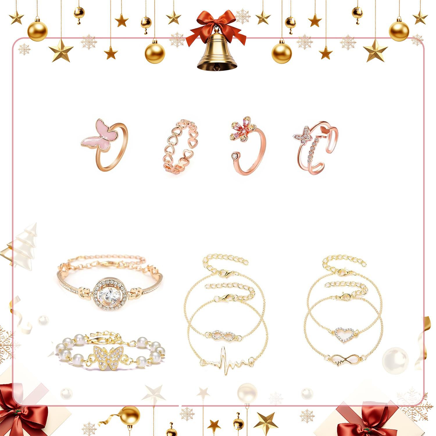 CLTYQ Schmuck-Adventskalender Weihnachtskalender Frauen,24 Überraschungen Armband Halskette Ohrringe, Damen Schmuck Set,Weihnachtsgeschenke für Frauen Mädchen T – Bild 4 von 5