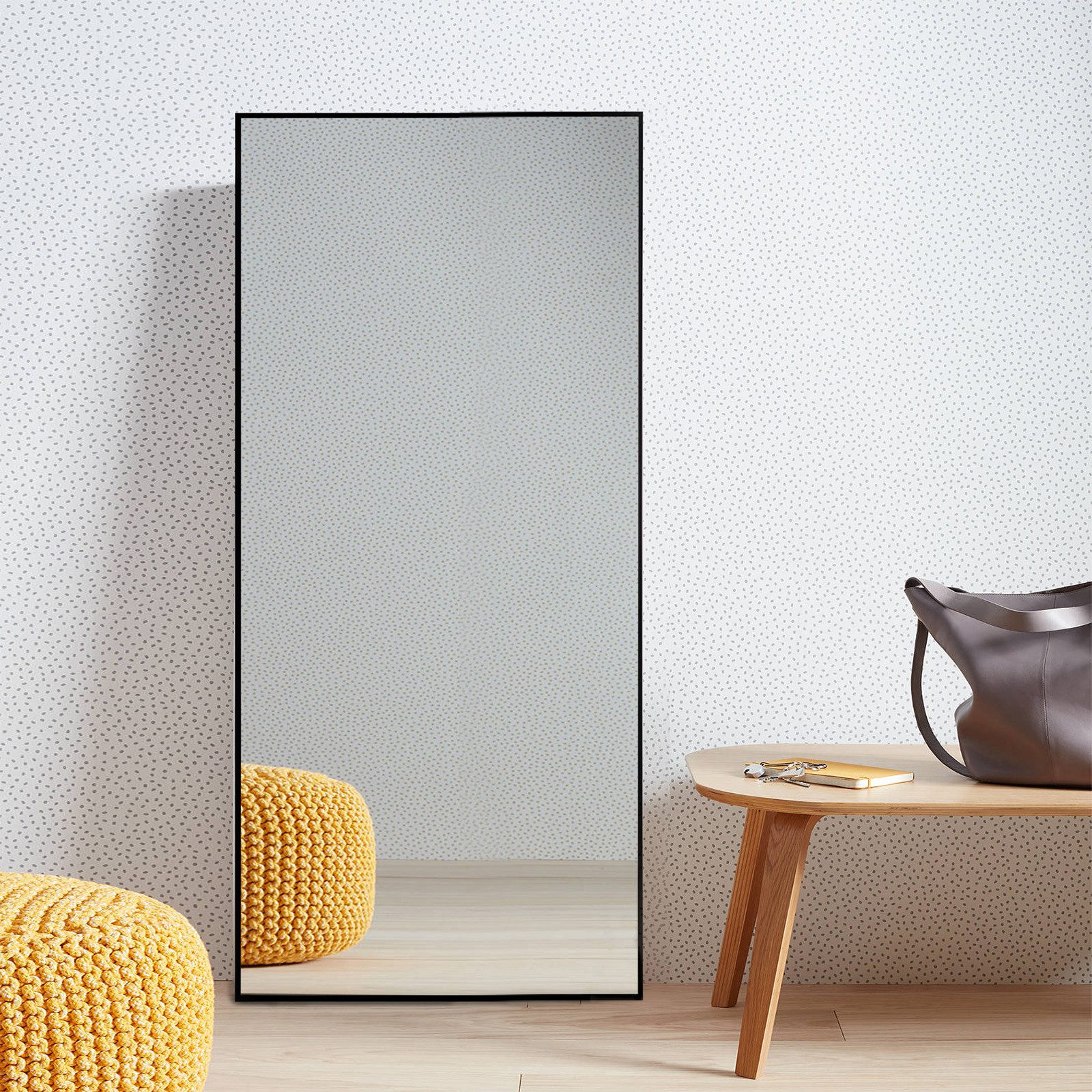 CASSILANDO Ganzkörperspiegel Rechteckspiegel mit Ständer, stehend oder wandmontiert, 165*59cm Aluminiumlegierung dünnen Rahmen, gehärtetes Glas