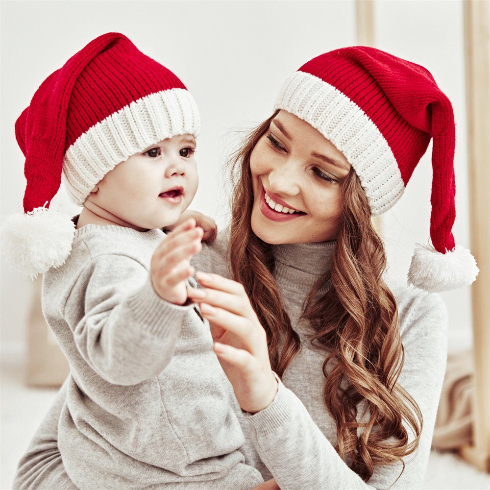 warme Eltern Kind, TUABUR und Jerseymütze für Wollmützen Weihnachtsmützen-Set
