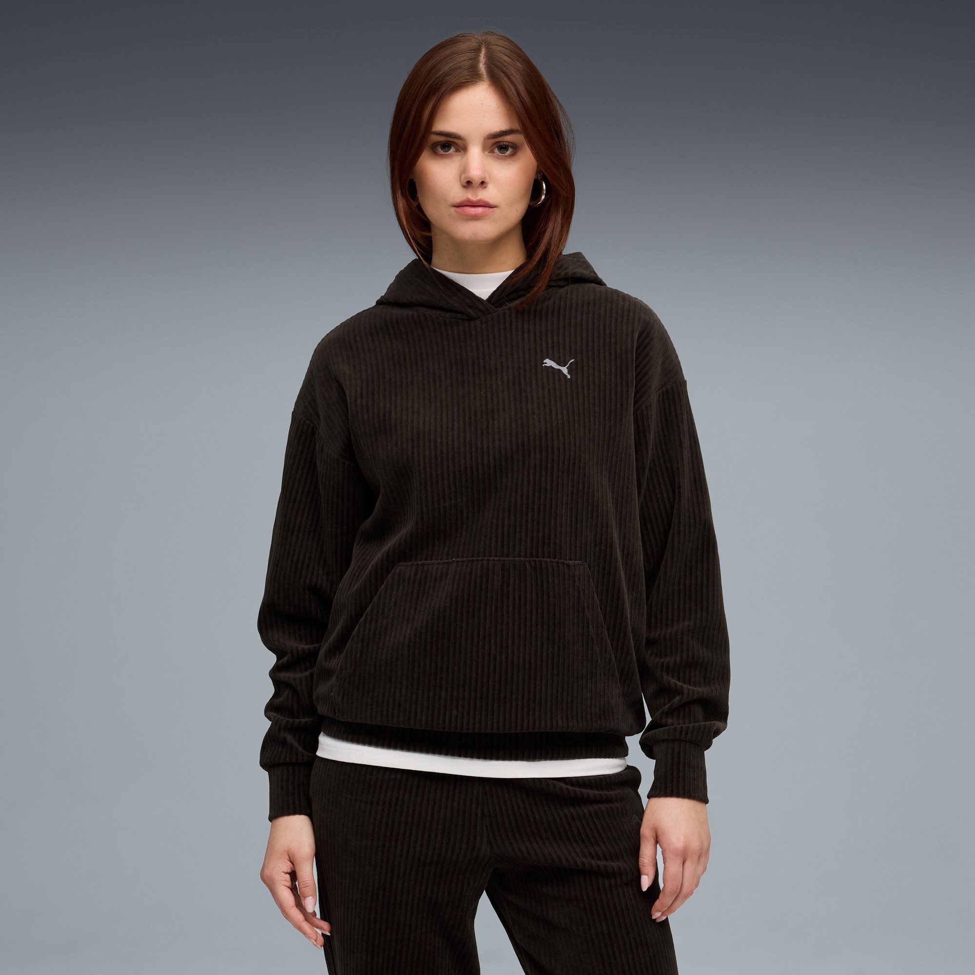 PUMA Kapuzensweatshirt ESS ELEVATED COMFORT VELOUR RIB HOODIE mit Känguruta günstig online kaufen