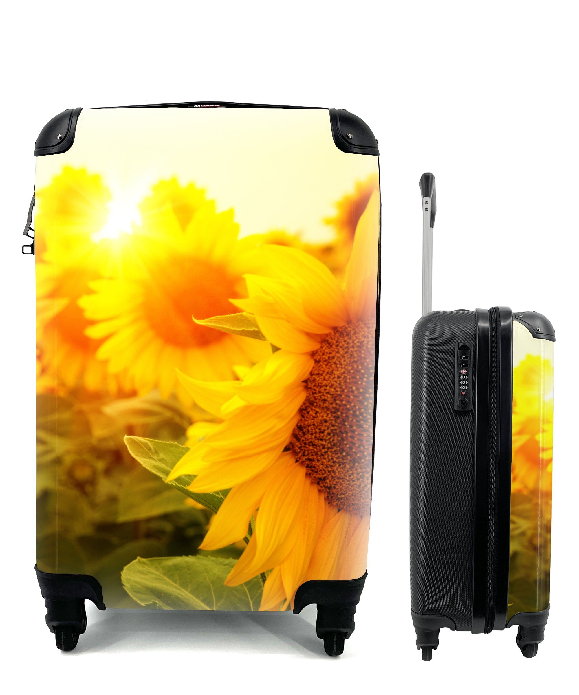 MuchoWow Handgepäckkoffer Sonnenblume - Gelb - Blumen - Sonne, 4 Rollen, Reisetasche mit rollen, Handgepäck für Ferien, Trolley, Reisekoffer