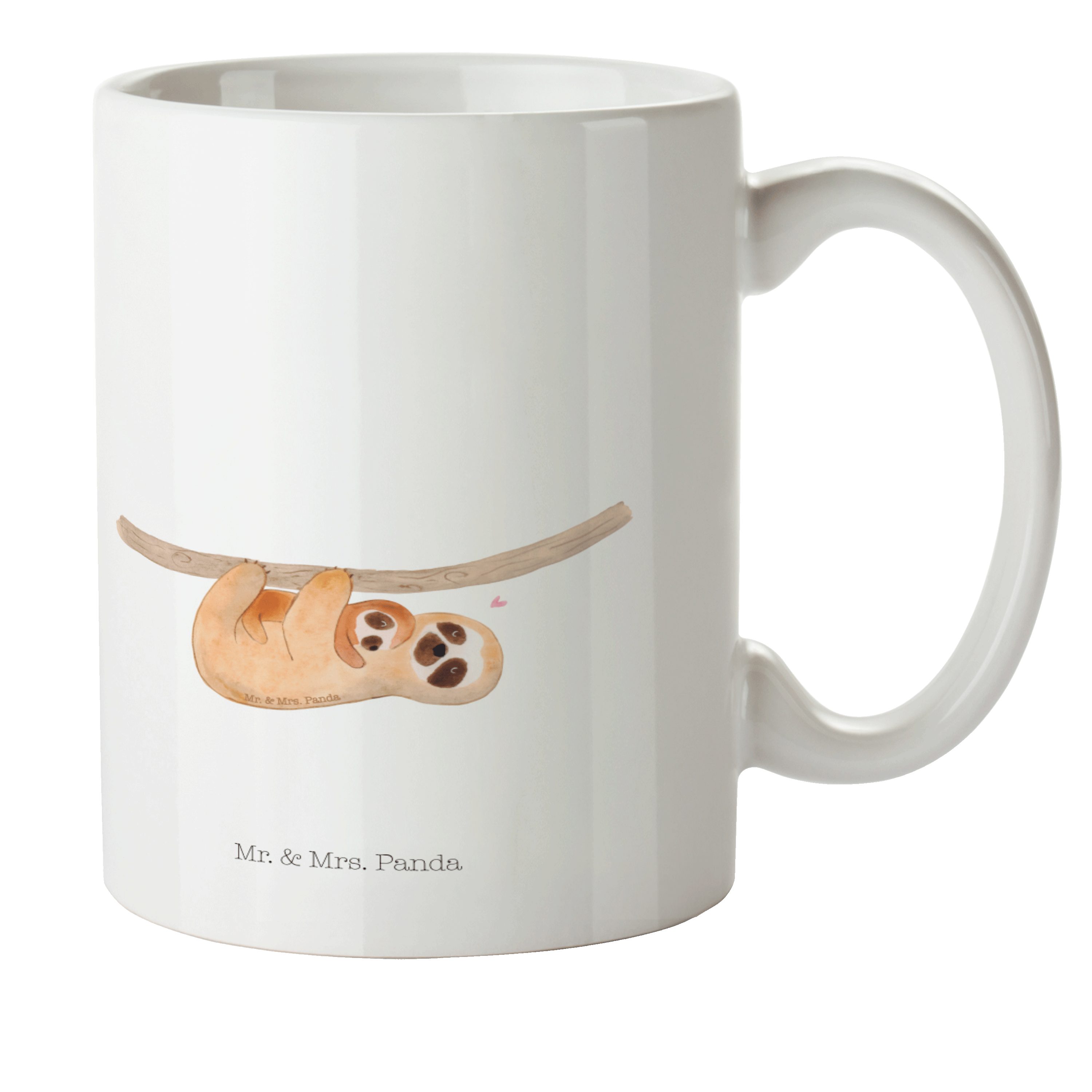Mr. & Mrs. Panda Kinderbecher Faultier mit Kind - Weiß - Geschenk, Kindergartenbecher, Niedlichkeit, Kunststoff