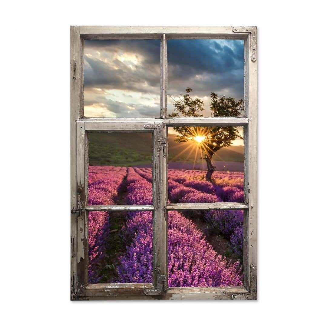 Art Holzfenster Lavendel Wandtattoo in Provence, K&L Wandbild 3D Blüten Wall selbstklebend Wandtattoo Aufkleber Holzoptik der Vintage