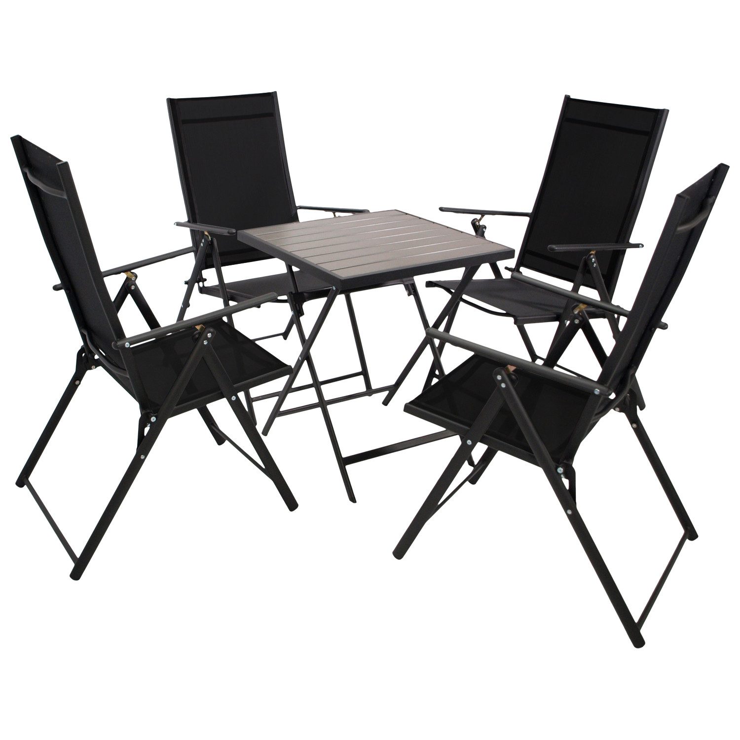 DEGAMO Garten-Essgruppe MILANO, (Set, 5-teilig), Metall anthrazit, Bezug schwarz, Tischplatte Kunstholz, klappbar