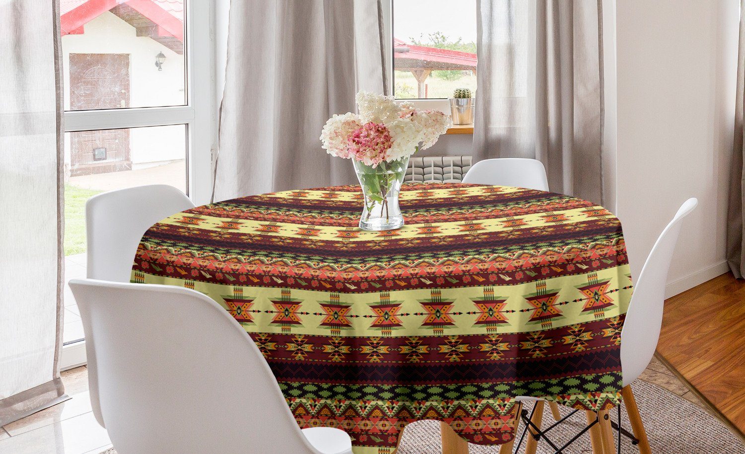 Abakuhaus Tischdecke Kreis Tischdecke Abdeckung für Esszimmer Küche Dekoration, Einheimische Pfeile und Rosen