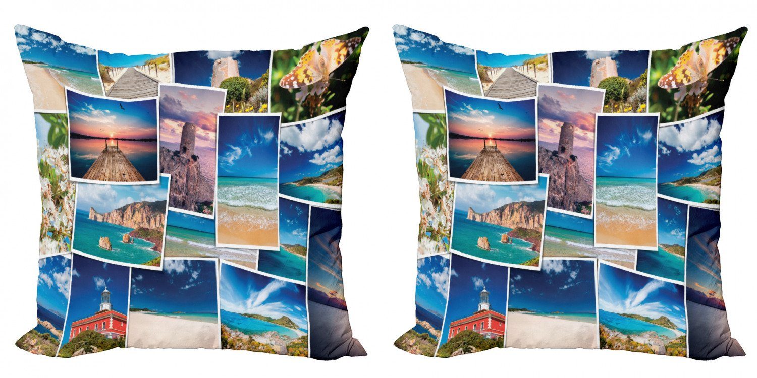 Kissenbezüge Modern Accent Doppelseitiger Digitaldruck, Abakuhaus (2 Stück), Collage Tropical Holiday Polaroids