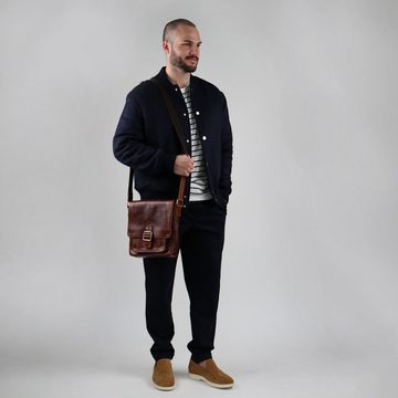 SID & VAIN Schultertasche STOKED, Messenger Bag echt Leder Unisex, Umhängetasche, braun-cognac