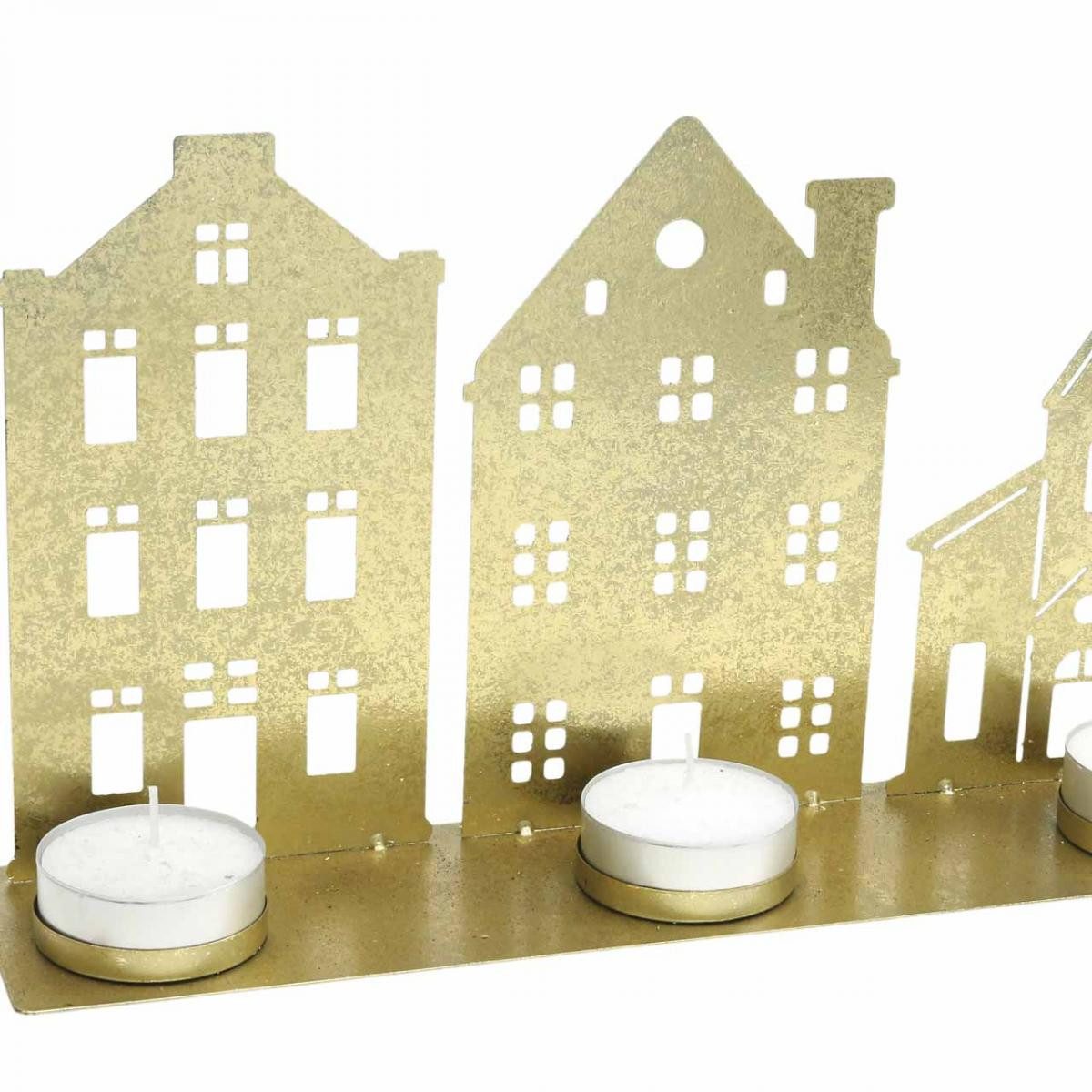 Florists Products Kerzenhalter Weihnachtlicher Kerzenhalter Antikgold mit Stadtsilhouetten