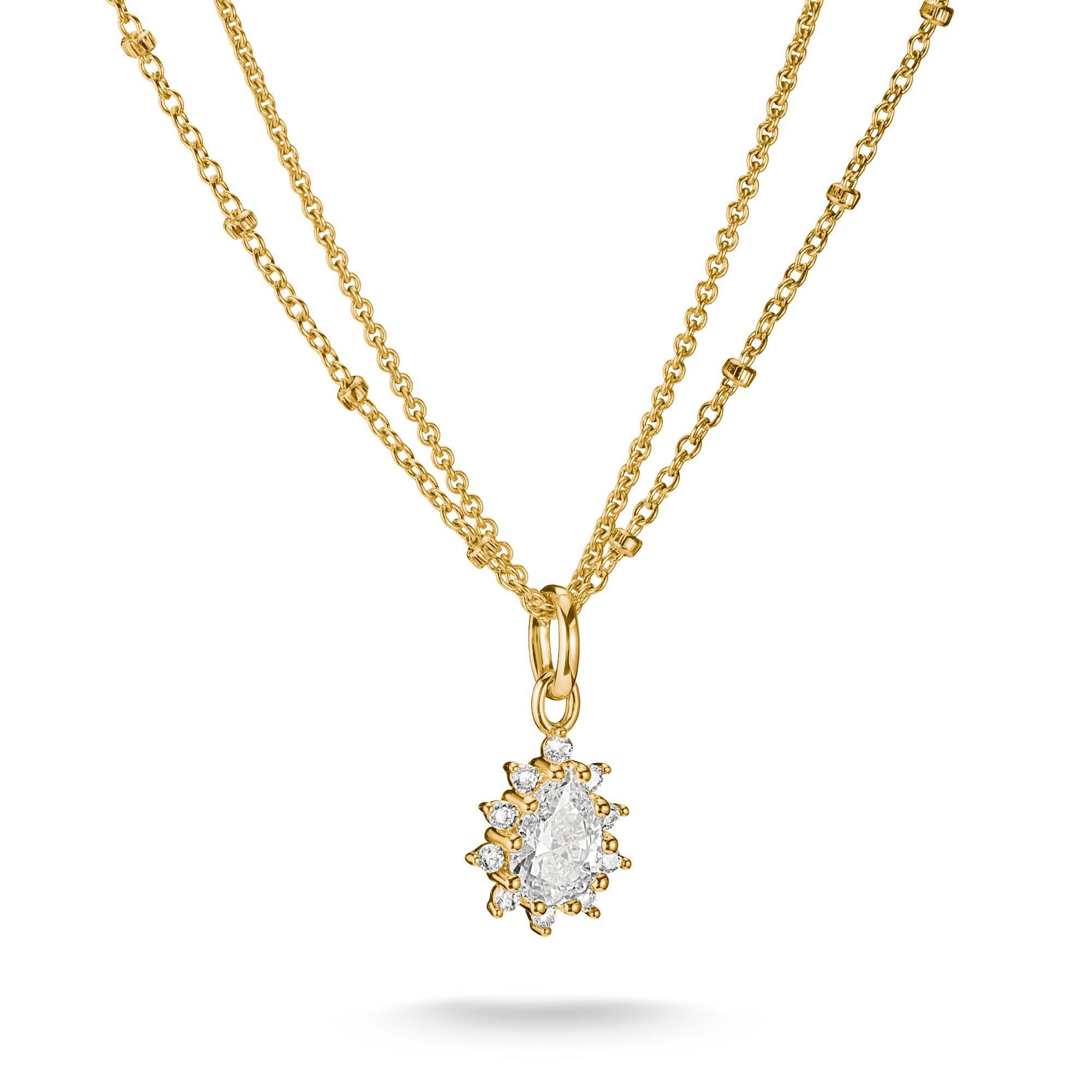 THOMAS SABO Kette mit Anhänger Doppelkette mit Zirkonia-Anhänger gelbgoldfarben, mit Zirkonia (synth)