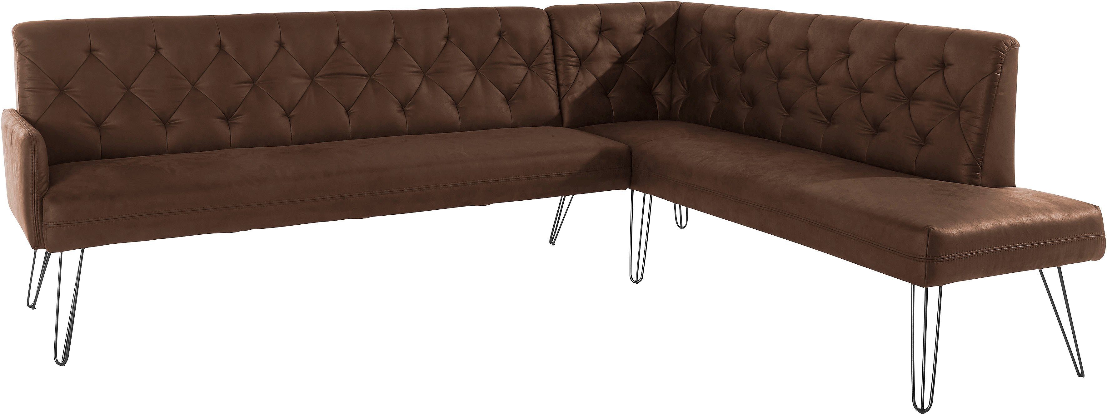 exxpo - sofa fashion Eckbank Doppio, Chesterfield Optik, komfortabel und bequem, hohe Designfüße, Frei im Raum stellbar