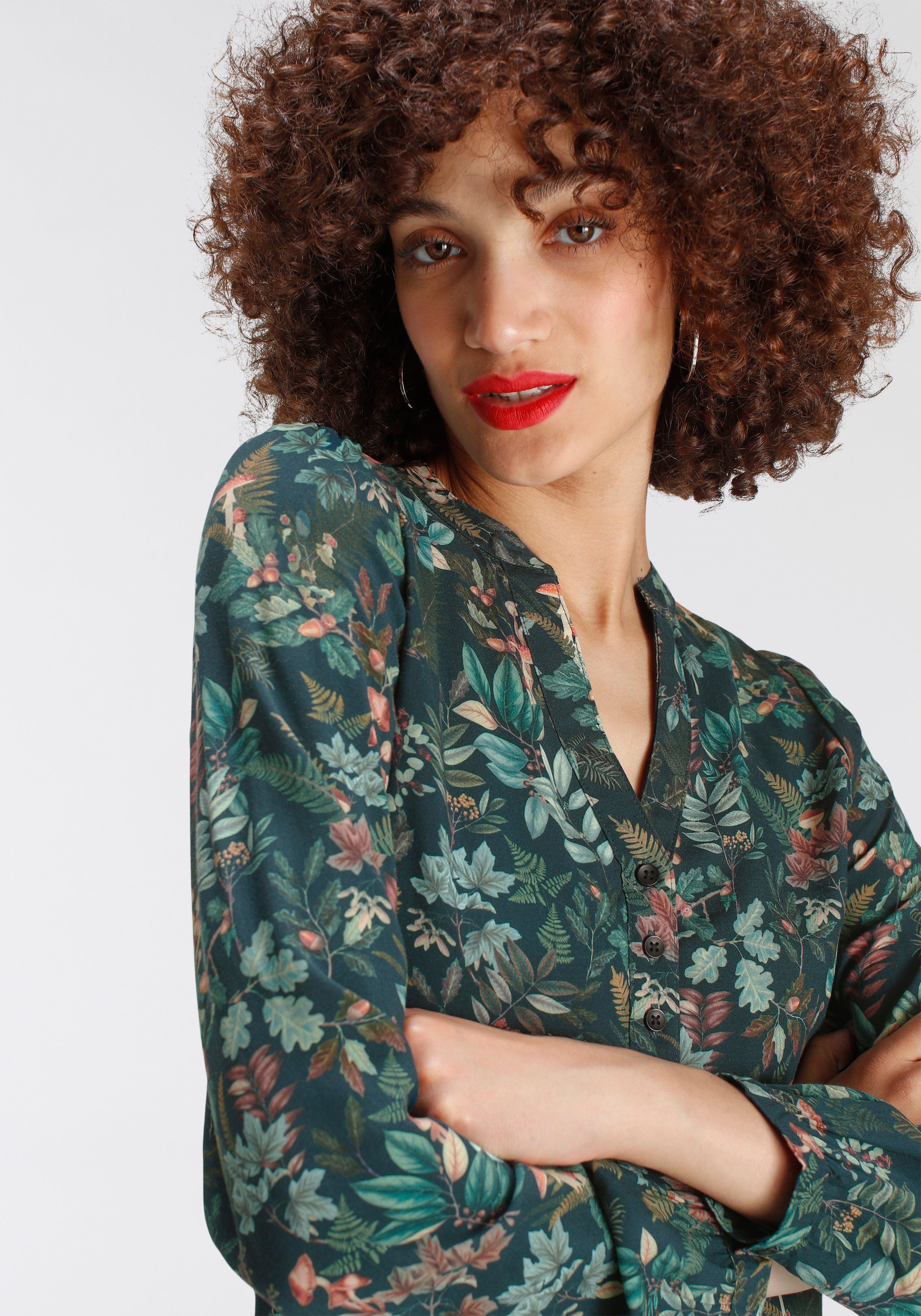 AJC elegant knee-length shirt dress made of viscose, long sleeves, with 1-button cuff