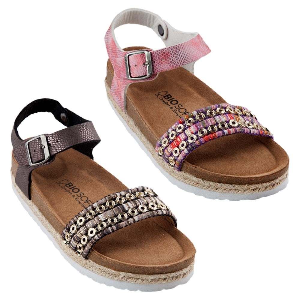 Biosoft Comfort & Easy Walk Biosoft Flache Sandalen Damen Sommer hinten  geschlossen Leder Optik Sandale