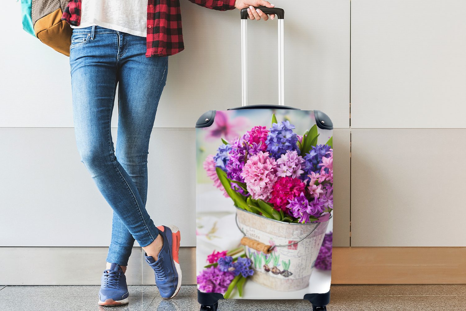 Trolley, Reisekoffer Rollen, rollen, 4 für Ferien, MuchoWow mit Blumen, Reisetasche Handgepäckkoffer - Handgepäck Blumentopf - Hyazinthe