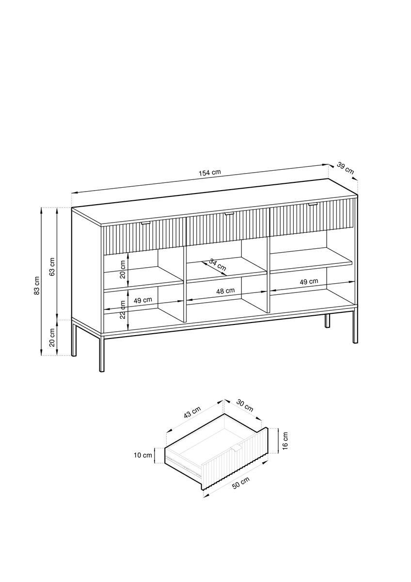 Kommode Metallgestell, drei dreitürig Novia Grau Schwarz), III modernes Weiß (mit schwarzes Schubkastenkommode Beautysofa mit / / Design, Schubladen,