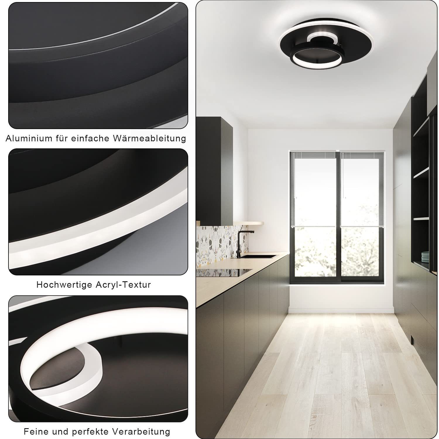 Design Deckenleuchte Fernbedienung Wohnzimmerlampe, schwarz LED ZMH fest mit integriert, Tageslichtweiß, LED 33W, Modern