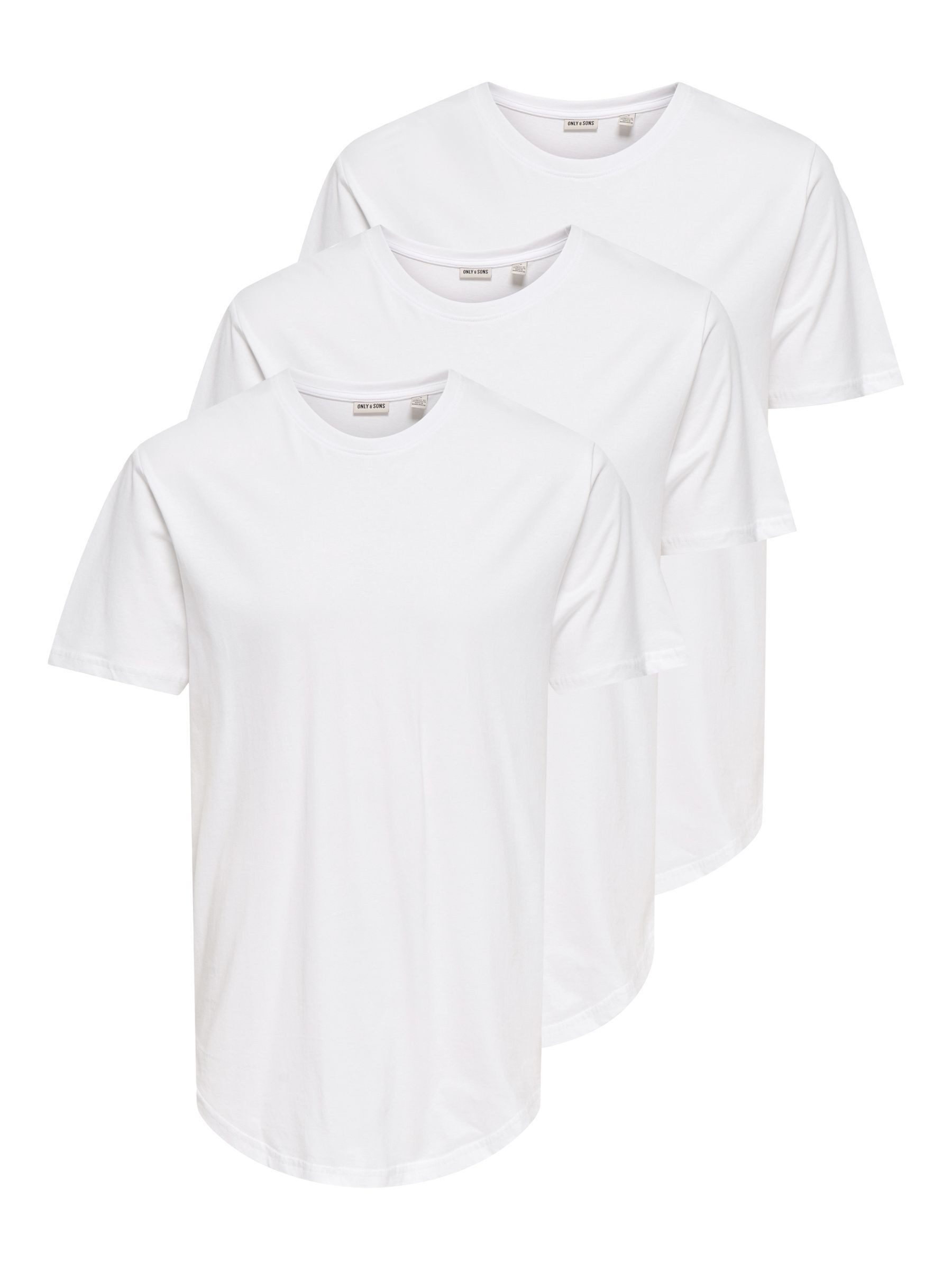 ONLY & SONS Rundhalsshirt ONSMATT LONGY SS TEE 3-PACK (Packung, 3-tlg) Baumwolle, lang geschnitten