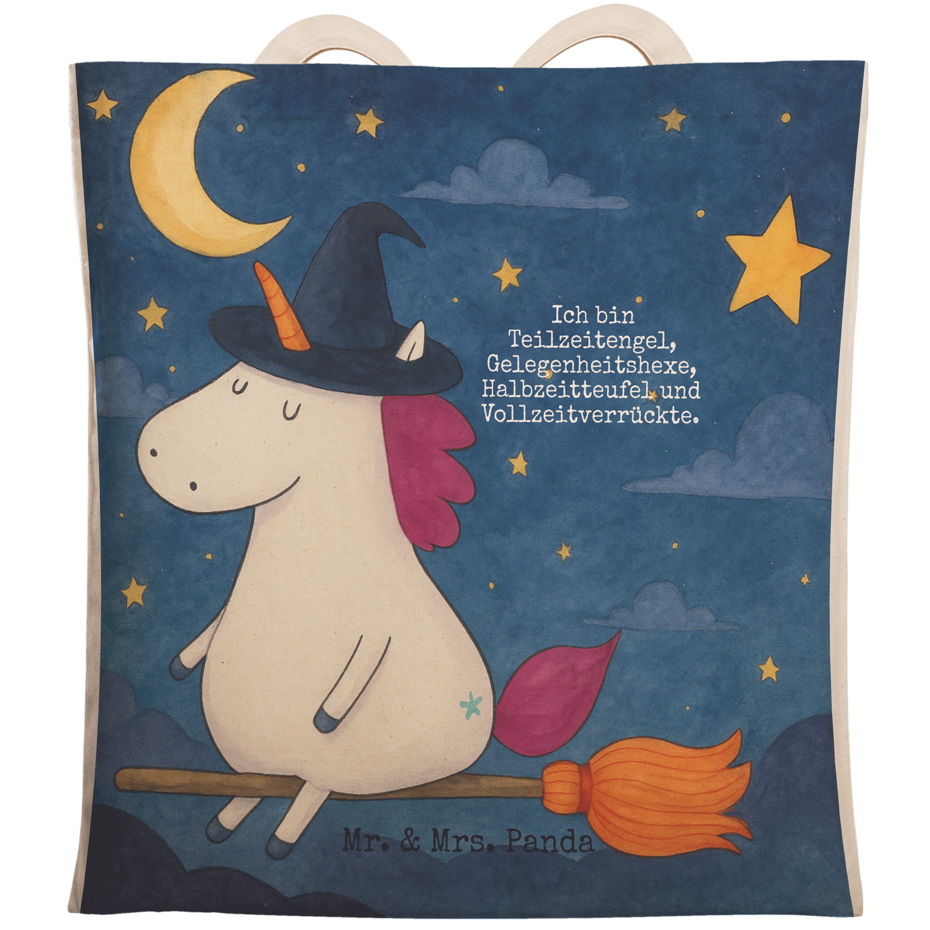 Tragetasche Einhorn Hexe Design, Einkaufstasche, Weiß, Tote Bag, Frau, großer sho