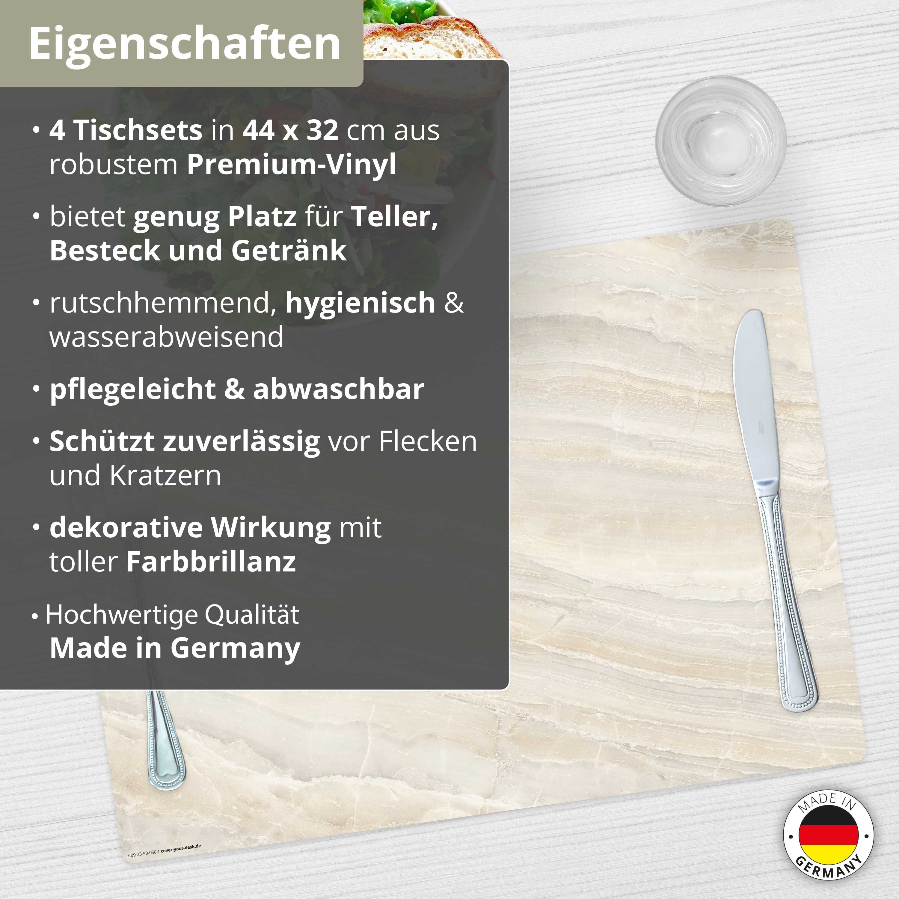 Marmorplatte 44 erstklassigem 4, 4-St., x in Platzset, Vinyl (aus - Made Tischsetmacher, – in rutschfeste abwaschbar Tischsets, - 32 (Kunststoff Platzsets Germany beige, BPA-frei), Tischdekoration), cm