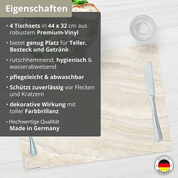Platzset, Tischsets, Platzsets abwaschbar - Marmorplatte in beige, Tischsetmacher, (aus erstklassigem Vinyl (Kunststoff – BPA-frei), 4-St., 44 x 32 cm - rutschfeste Tischdekoration), Made in Germany