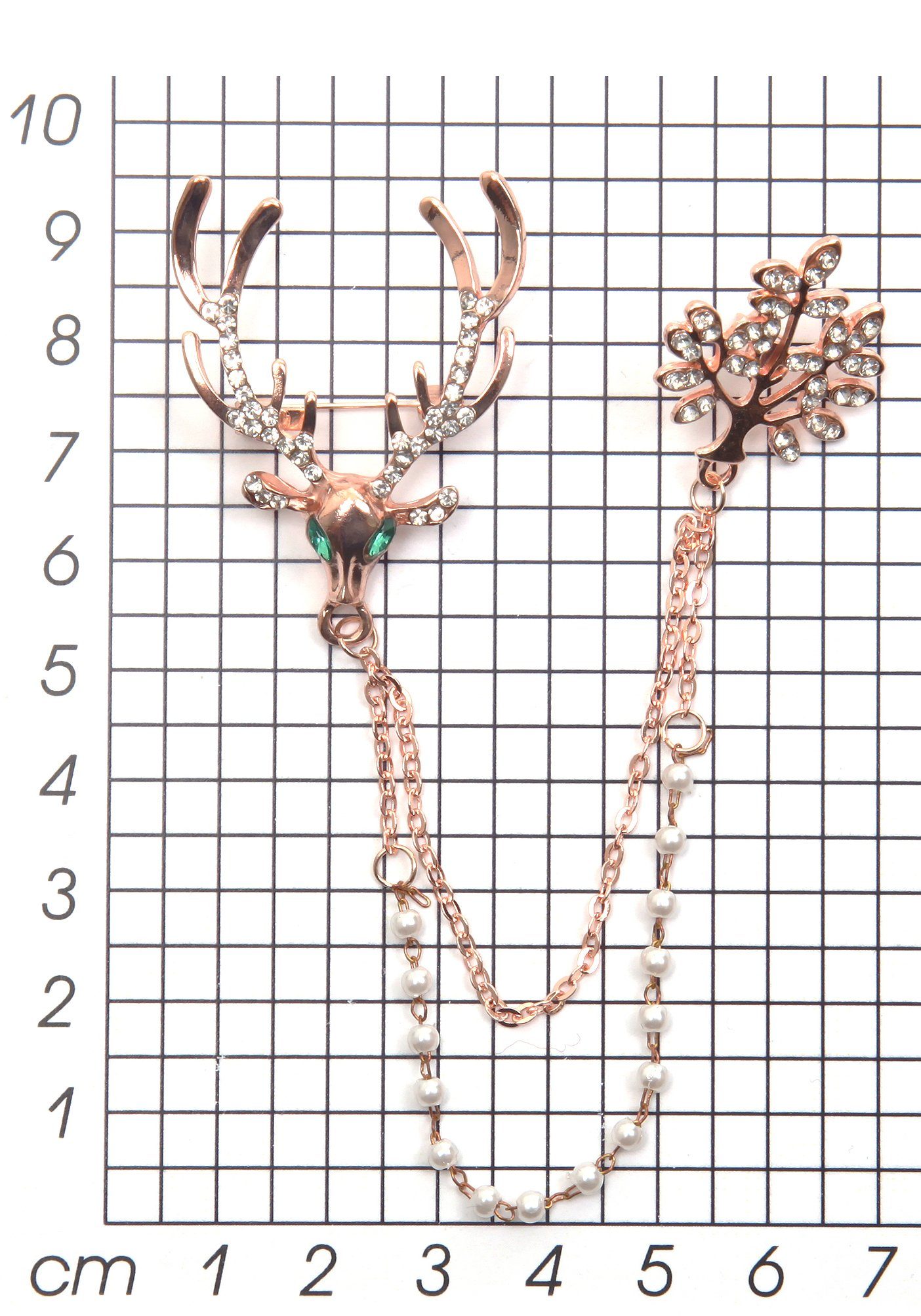 Firetti Brosche Schmuck Geschenk Ansteckschmuck Gliederkette Perle, Hirsch, Baum, mit Glasstein - mit Acrylperle
