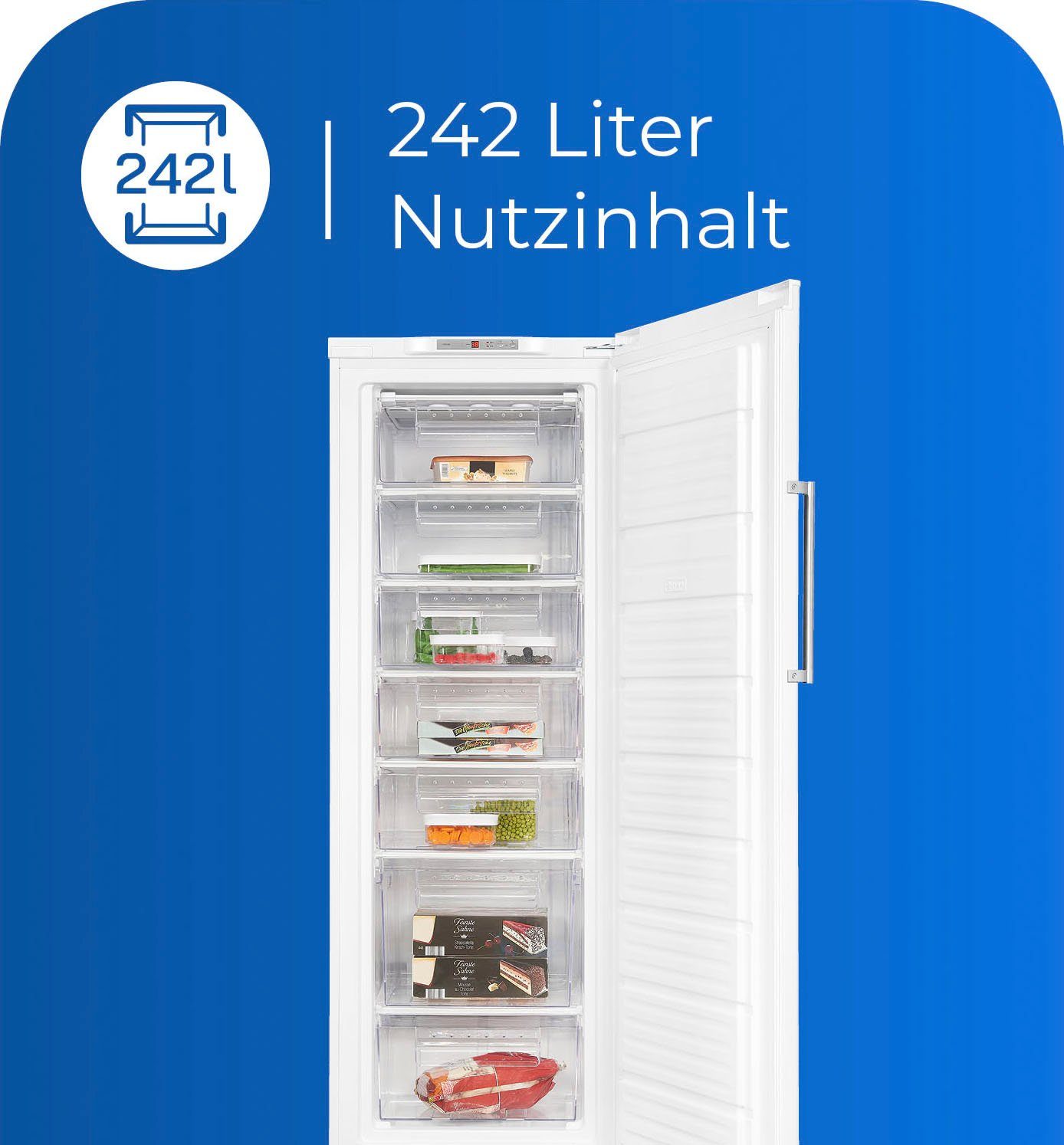 exquisit Gefrierschrank NoFrost GS280-HE-040D, 171 cm hoch, 60 cm breit, 4*-Gefrierschrank No Frost mit LED-Anzeige & praktischem Griff – Bild 5 von 5