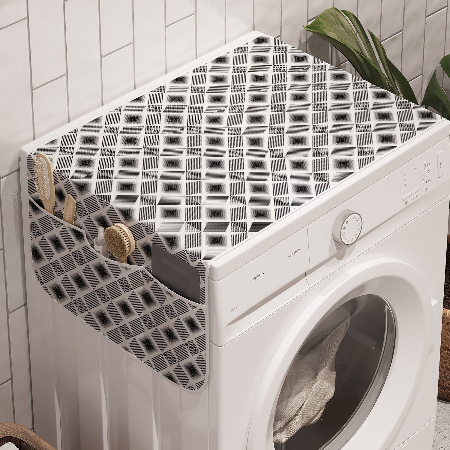 Abakuhaus Badorganizer Anti-Rutsch-Stoffabdeckung für Waschmaschine und Trockner, Geometrisch Digitale Linien und Quadrate