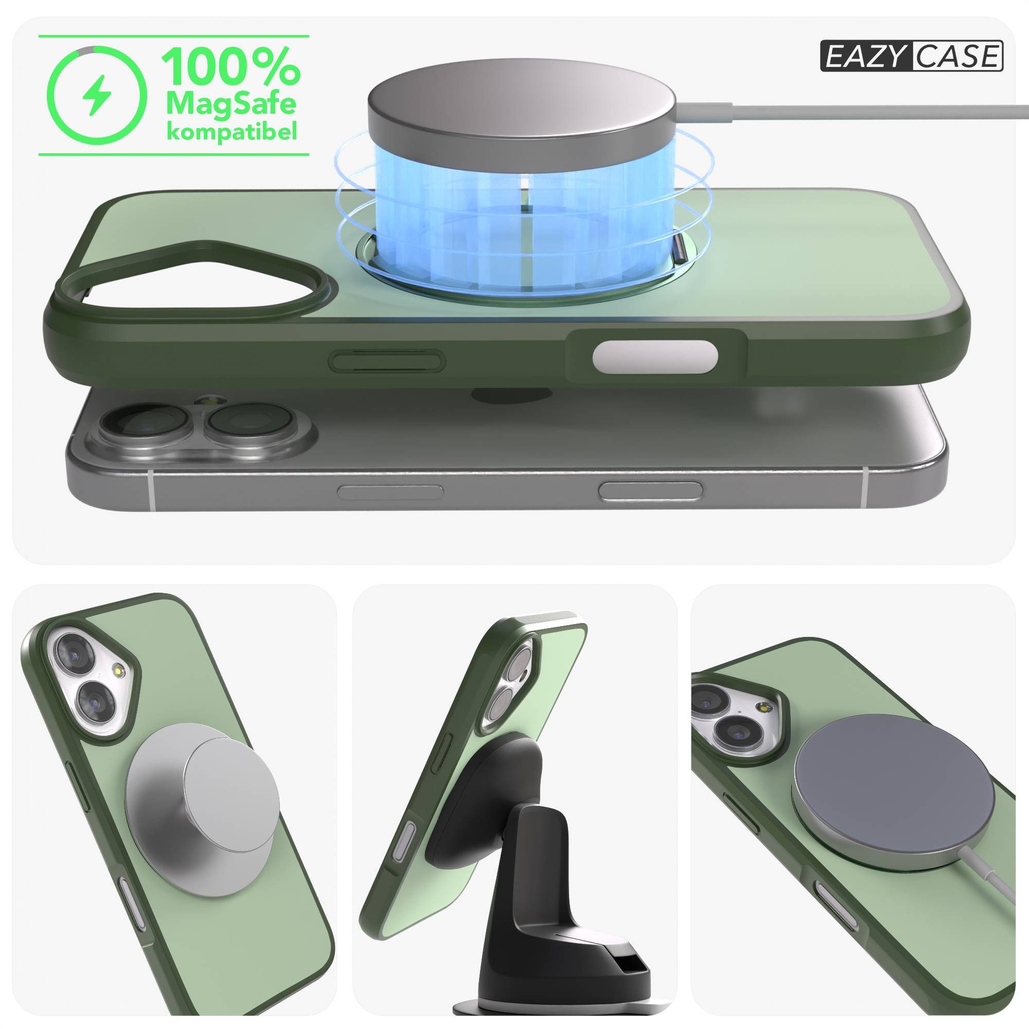 EAZY CASE Handyhülle Outdoor Apple iPhone 17 Case MagSafe Rotation Ring 6,3 Zoll, Backcover Case mit Rotation Ring Outdoor Hülle aufstellbar Dunkelgrün – Bild 4 von 5